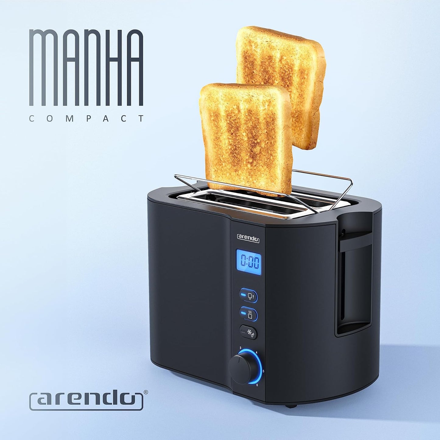 Toaster Manha Compact mit Restzeitanzeige und Brötchenaufsatz, A: Schwarz
