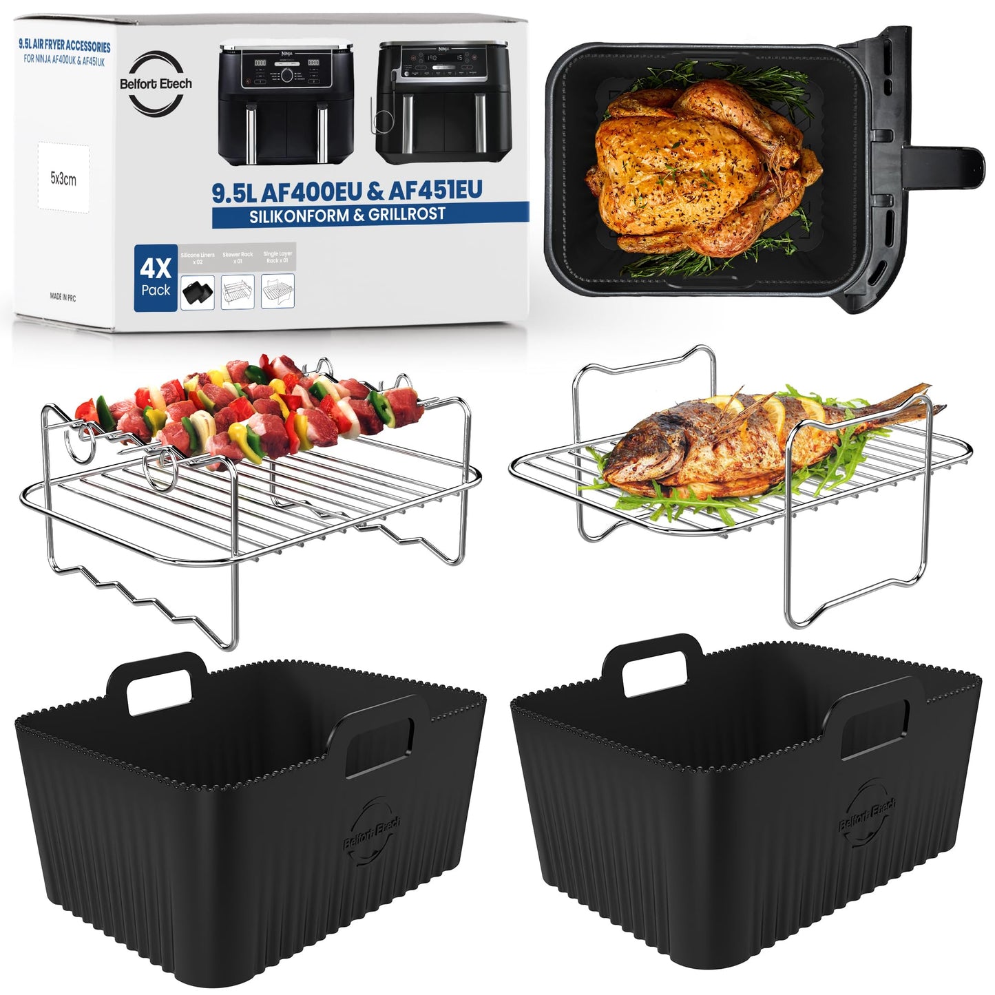 Silikonform und Grillrost für Airfryer, 9,5l Af400eu Silikonform & Grillrost