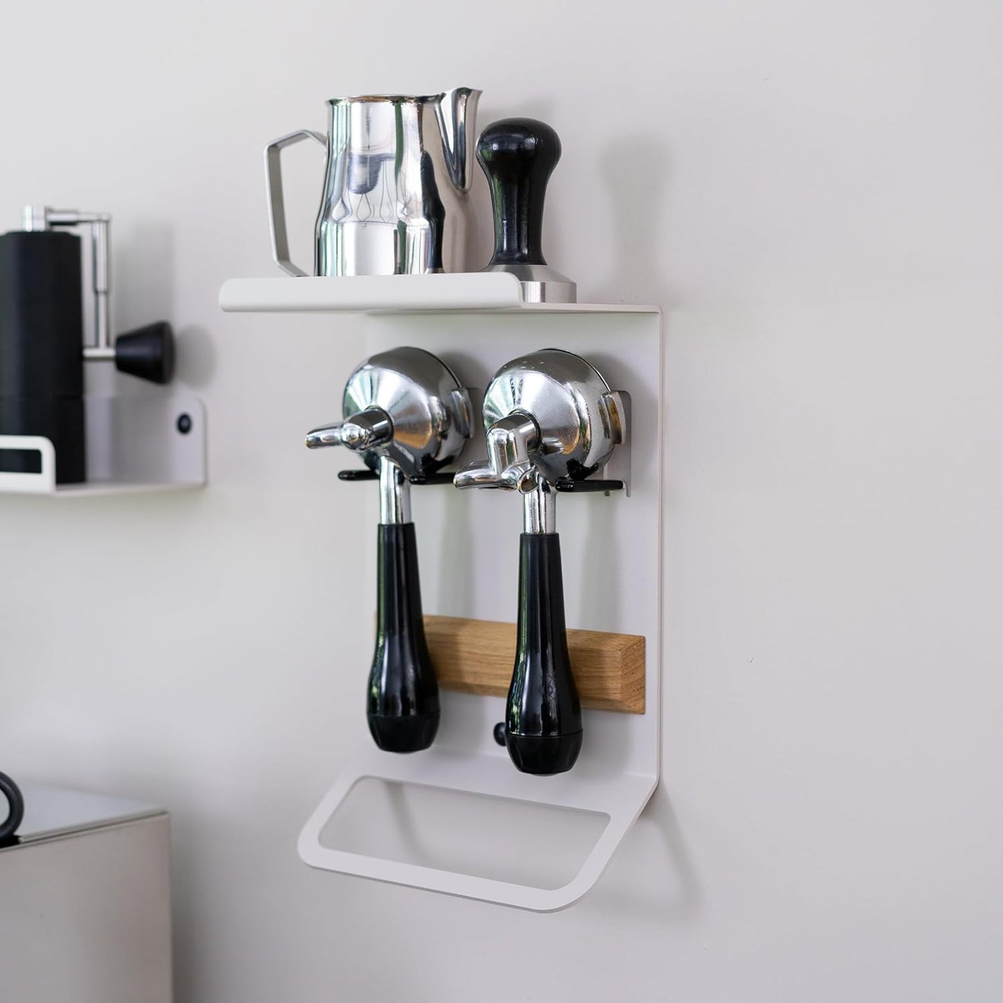 Barista Rack Mini mit Siebträgerhalterung, Helles Graubeige