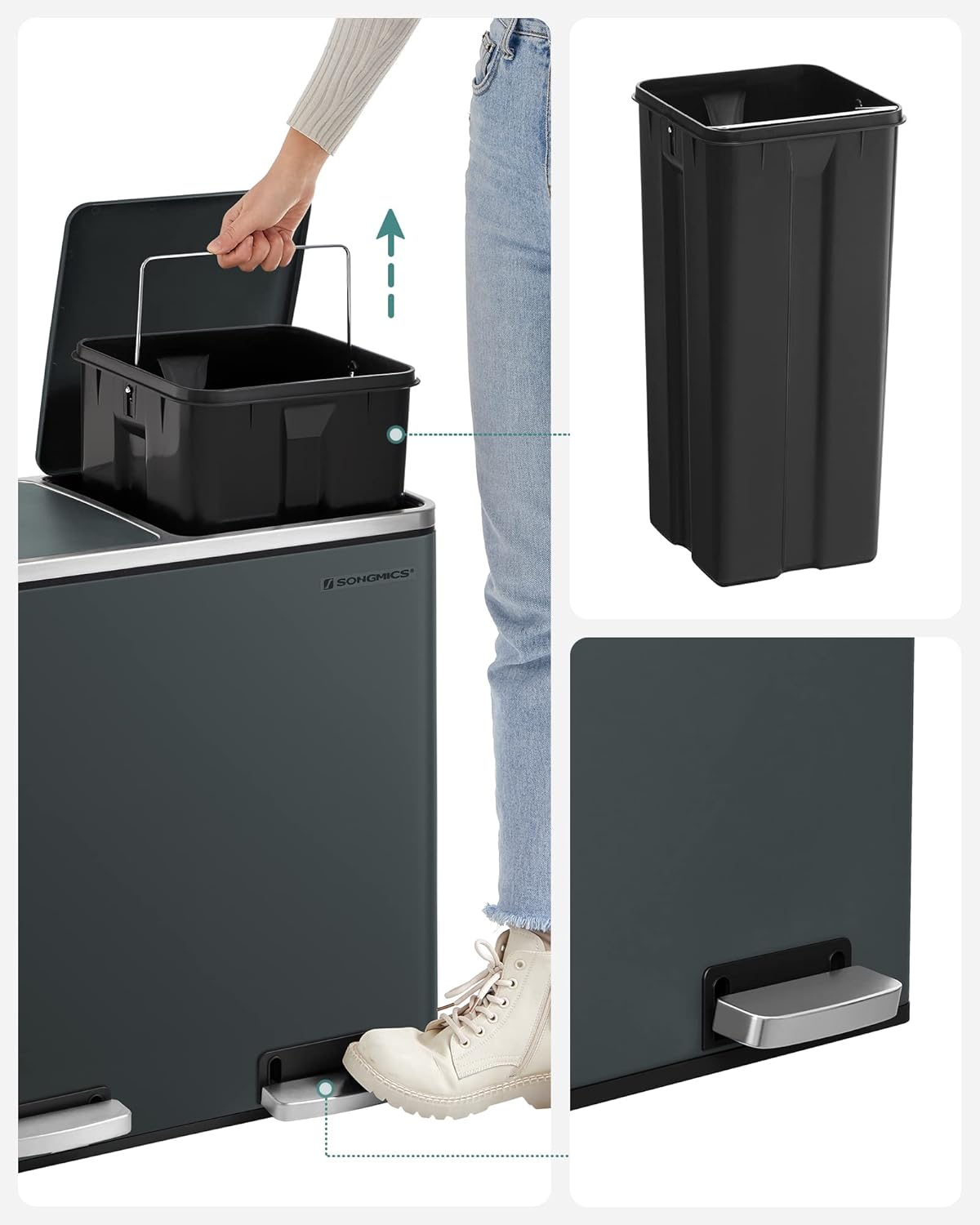 Mülltrennsystem, Rauchgrau, 2 x 24 L