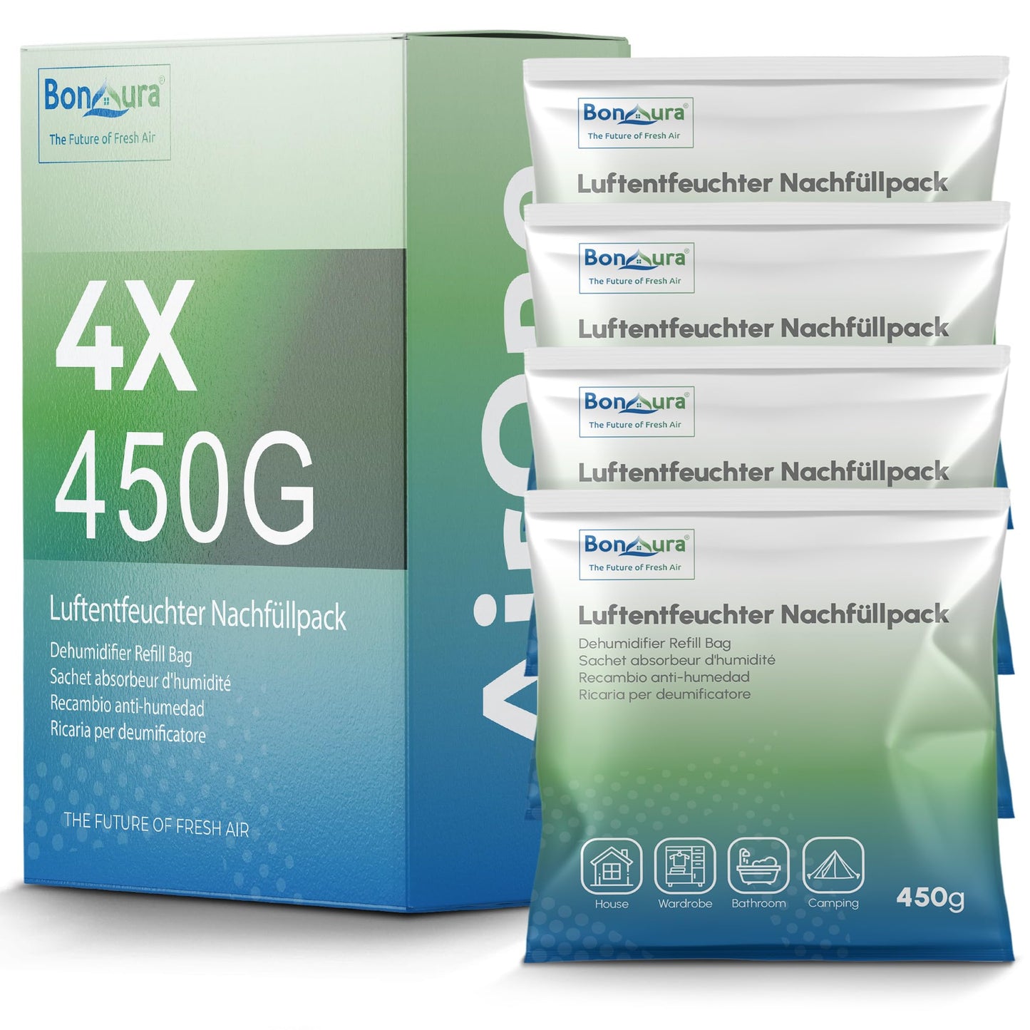 Luftentfeuchter Granulat Nachfüllpack, 4x 450g, 4 X Granulat Nachfüllpack
