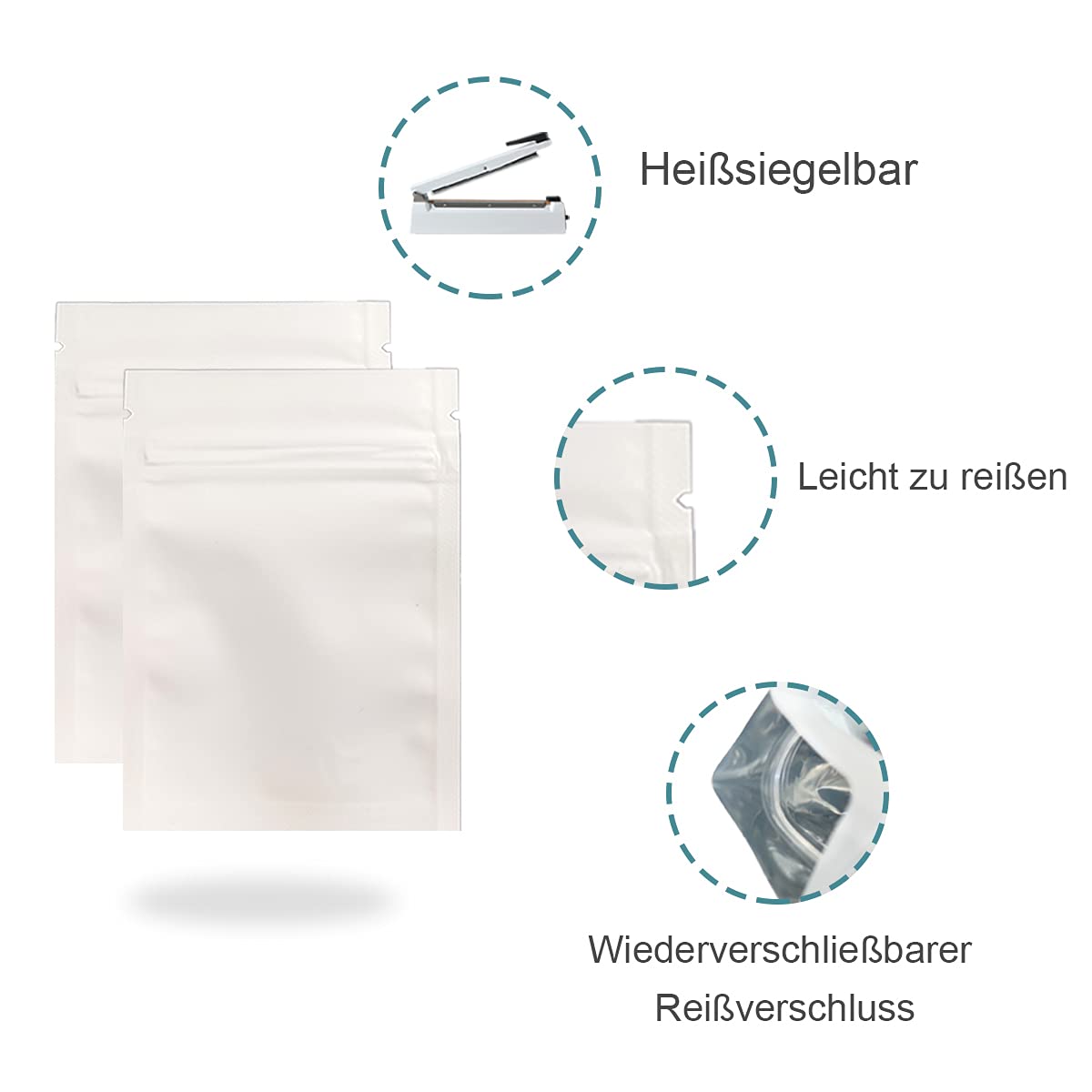 100 Stück Aluminiumfolie Verpackung, Matt Weiss 12x18cm (4.7x7.1 inch)