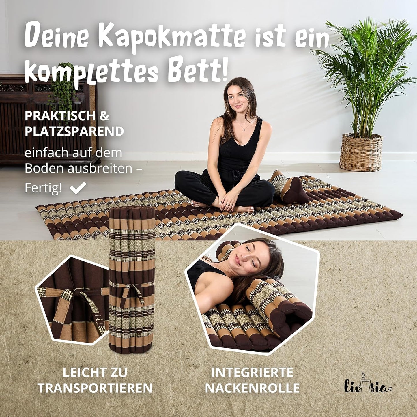 Rollmatte Rollmatratze für Gäste und Reisen (200x110cm), L (200 x 110 cm) Braun
