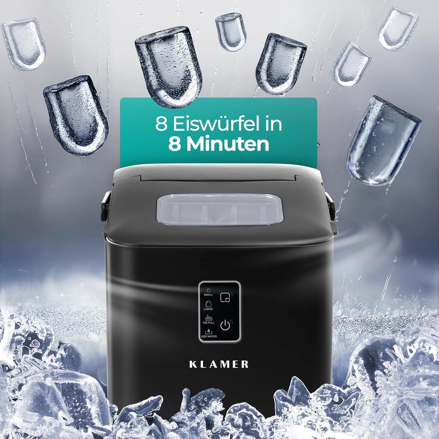Eiswürfelmaschine, Schwarz 1L