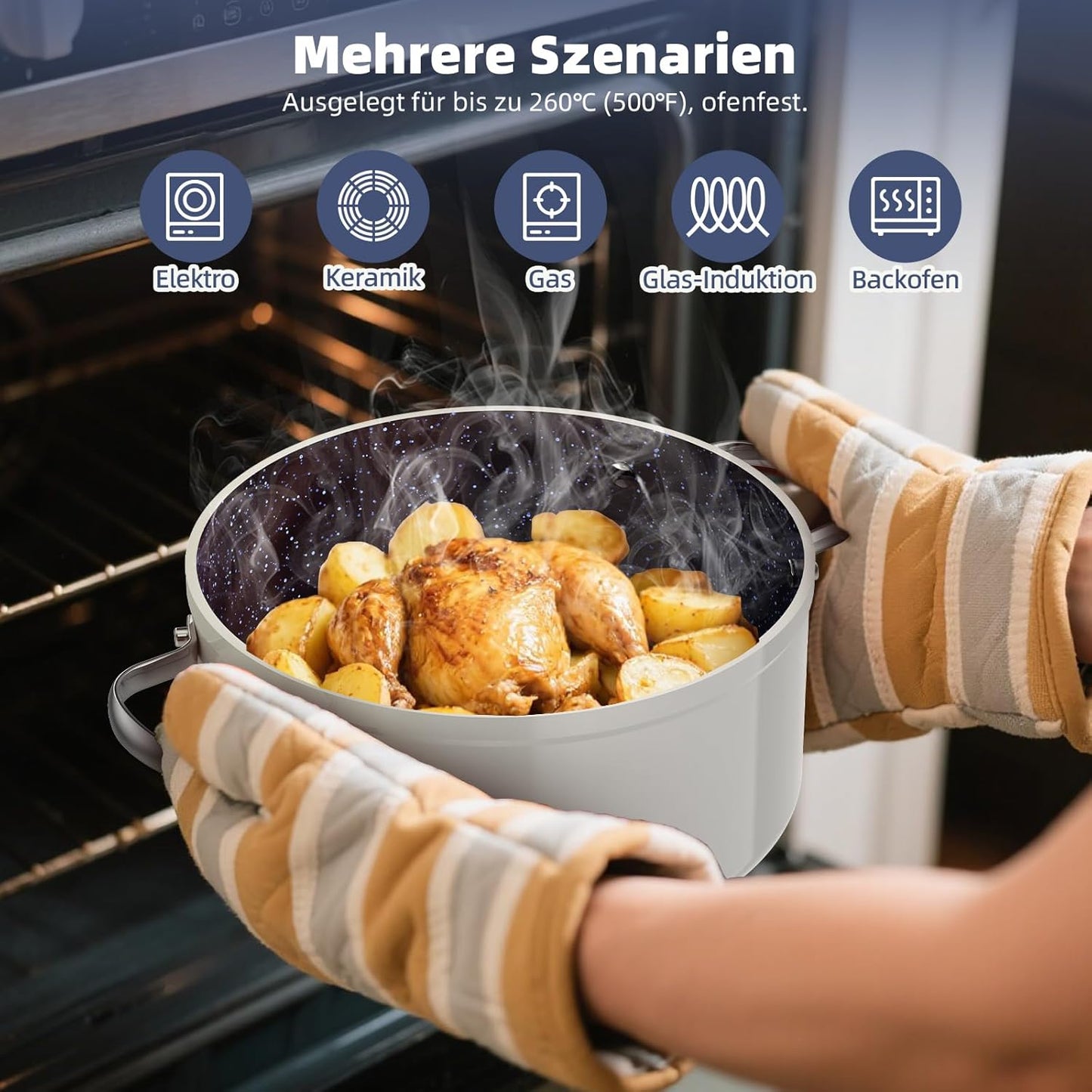 Topf- und Pfannenset 12-teilig Antihaft-Keramik, Cool Gray