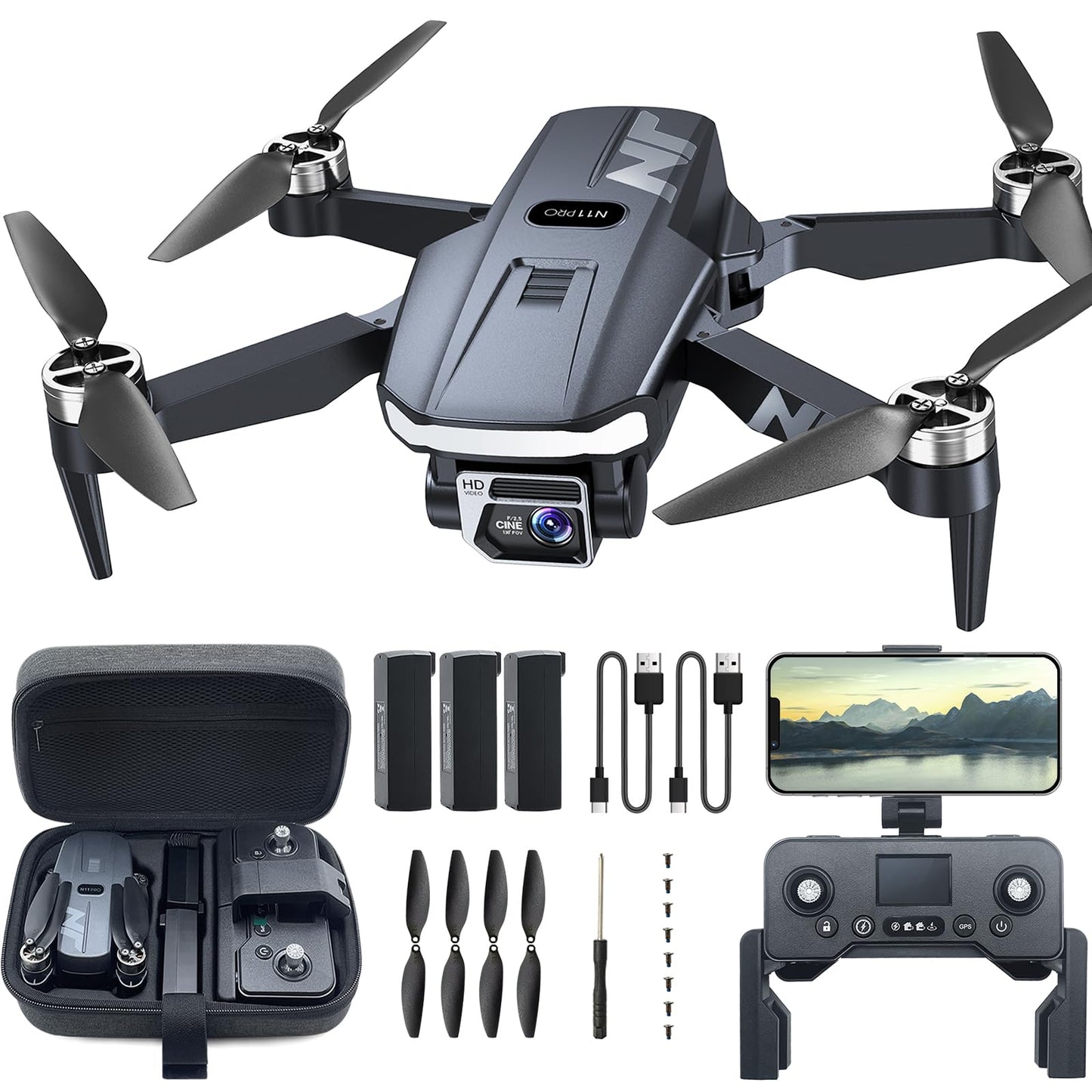 GPS Drohne mit 4K Kamera und Auto-Return Funktion, 1 Drohne Luxuriöser Satinartiger Silber