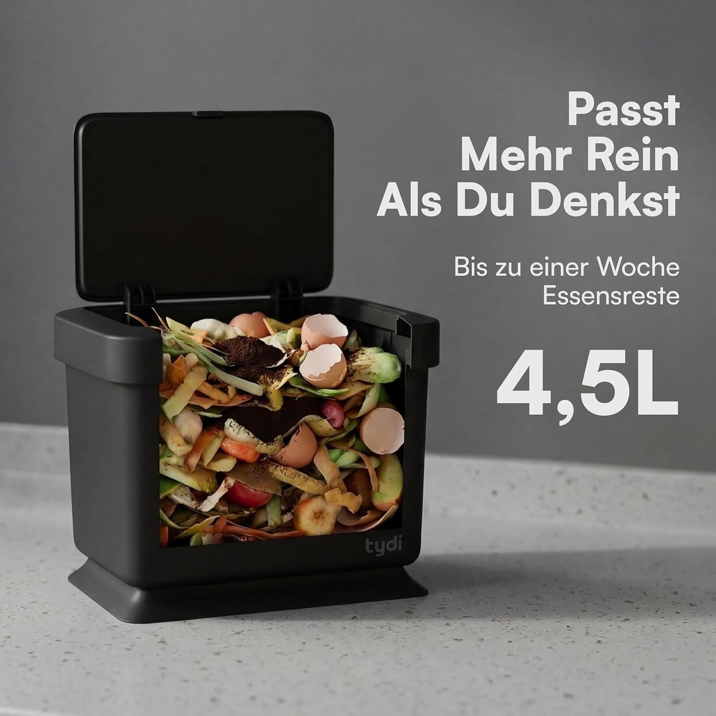 Küchen-Biomüllbehälter mit Druckdeckel, Schwarz