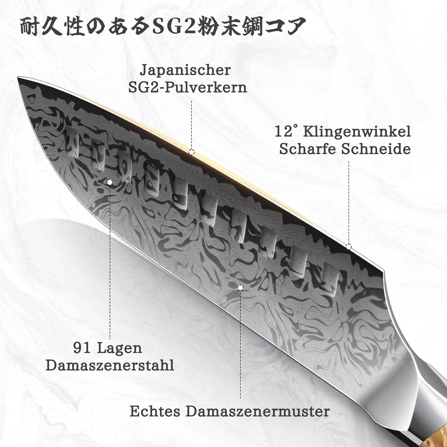 Damast Santokumesser, Santokumesser 18 cm 18 cm