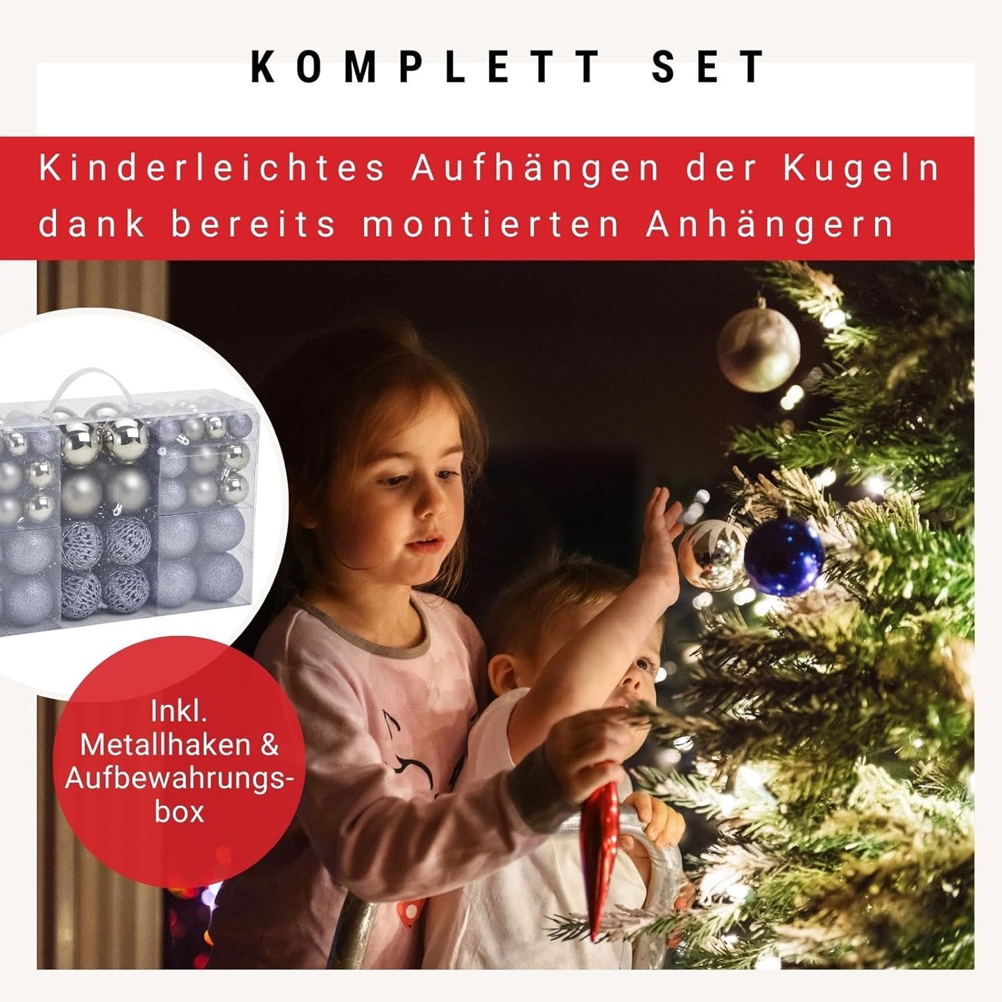 Weihnachtskugeln-Set, 100, Grau