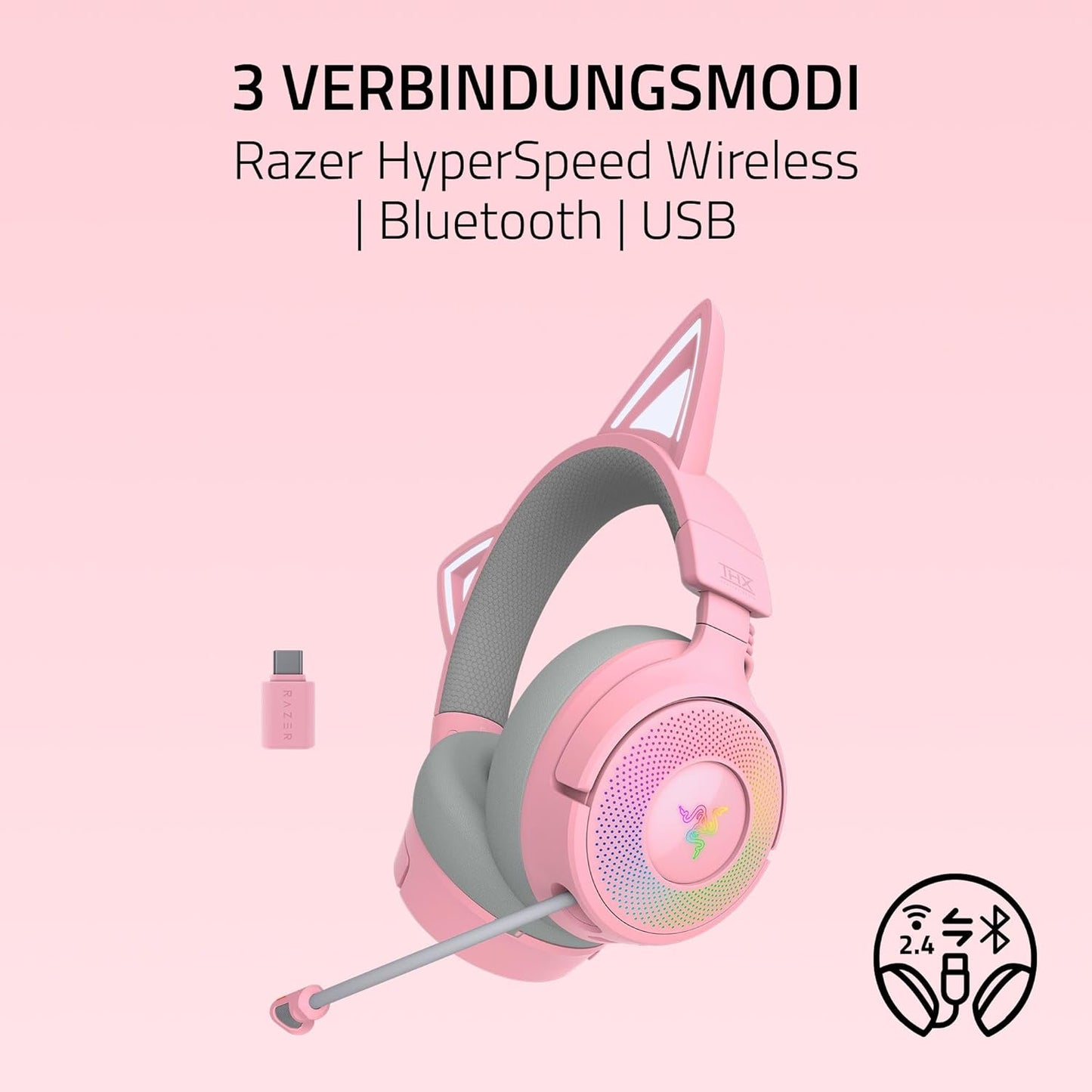 Kraken Kitty V3 Pro - Quartz Gaming Headset, Quartz Kraken Kitty V3 Pro