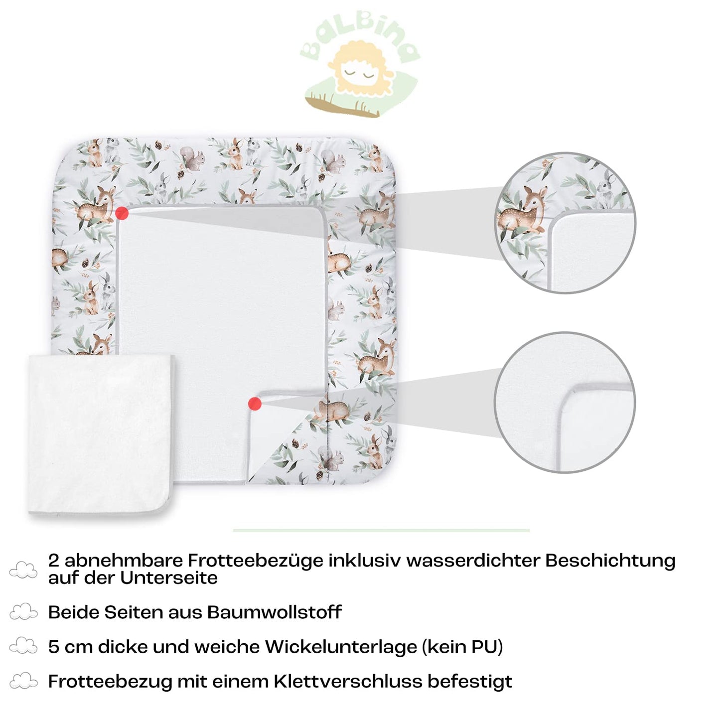 Wickeltischauflage mit Frotteebezug (75x85 cm), 75x85 Rehe im Laub