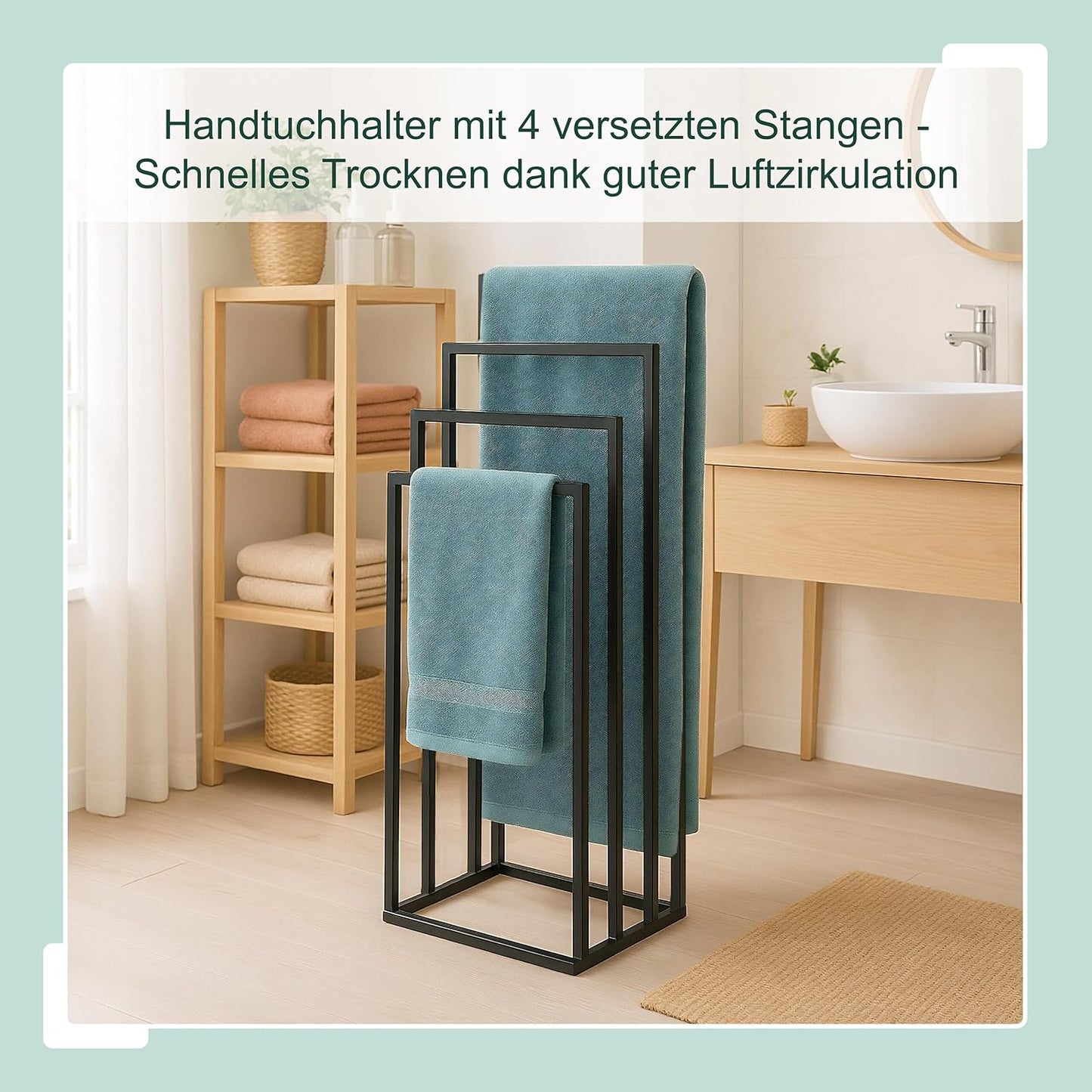 Handtuchständer mit 4 Stangen, Schwarz