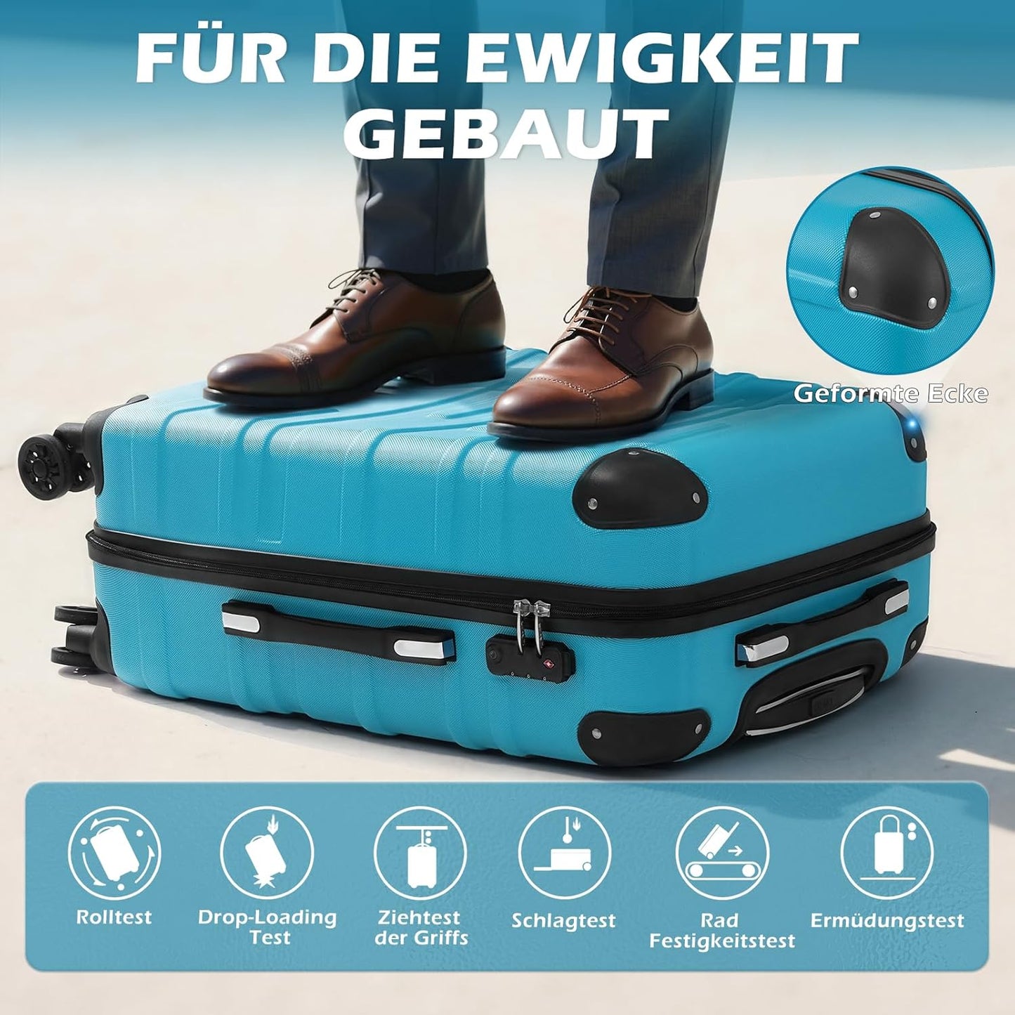Hartschalen-Reisekoffer-Set (3-tlg.) mit TSA-Schloss und 4 Rollen, Navy Blau Koffer-Set