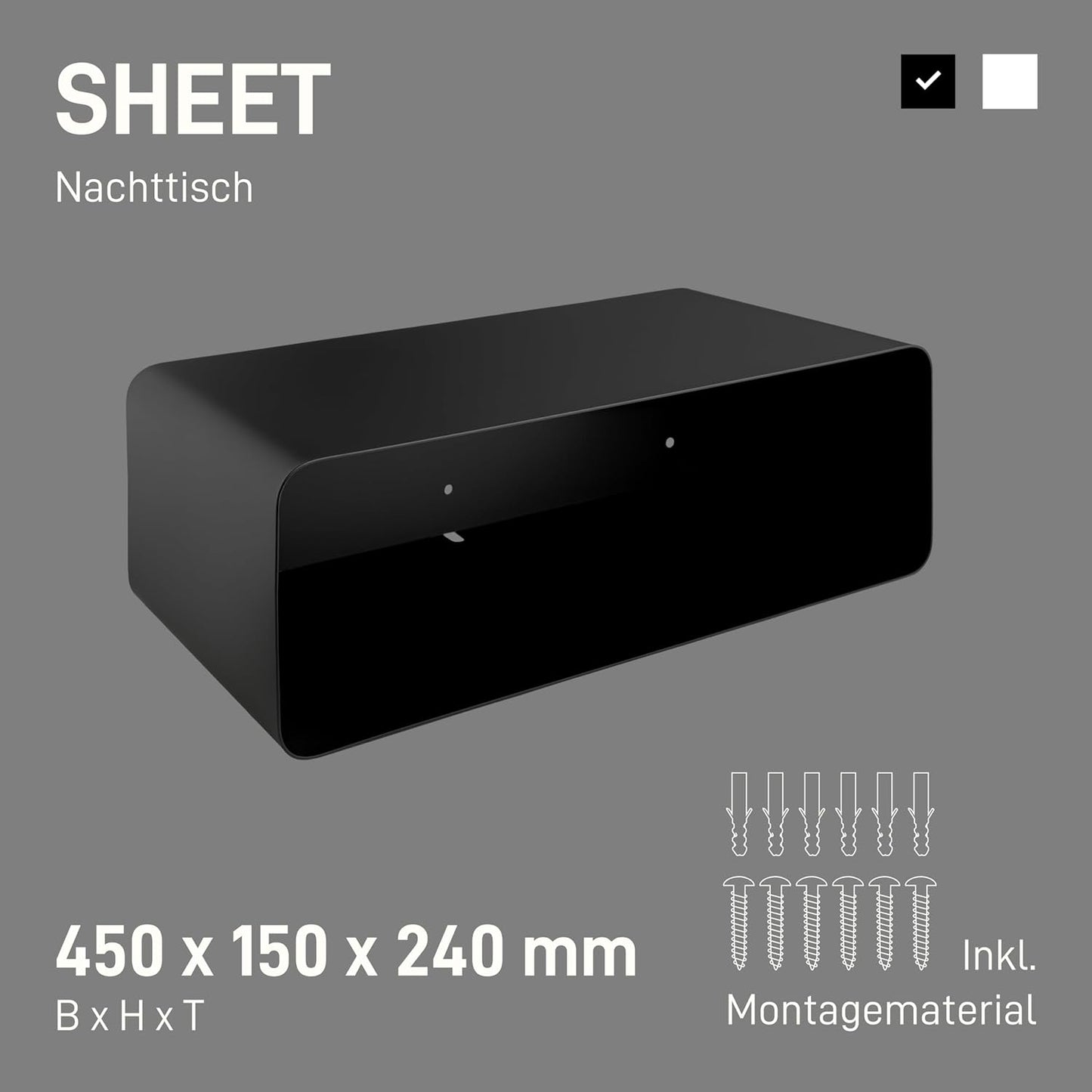 Schwebender Nachttisch, Schwarz