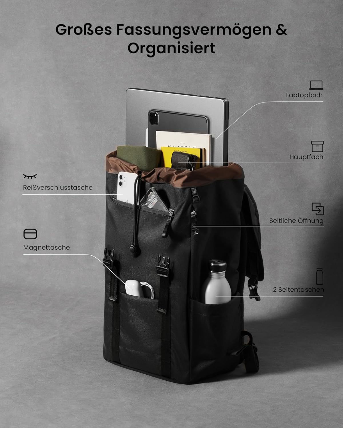 Wasserabweisender Laptop-Rucksack, Schwarz