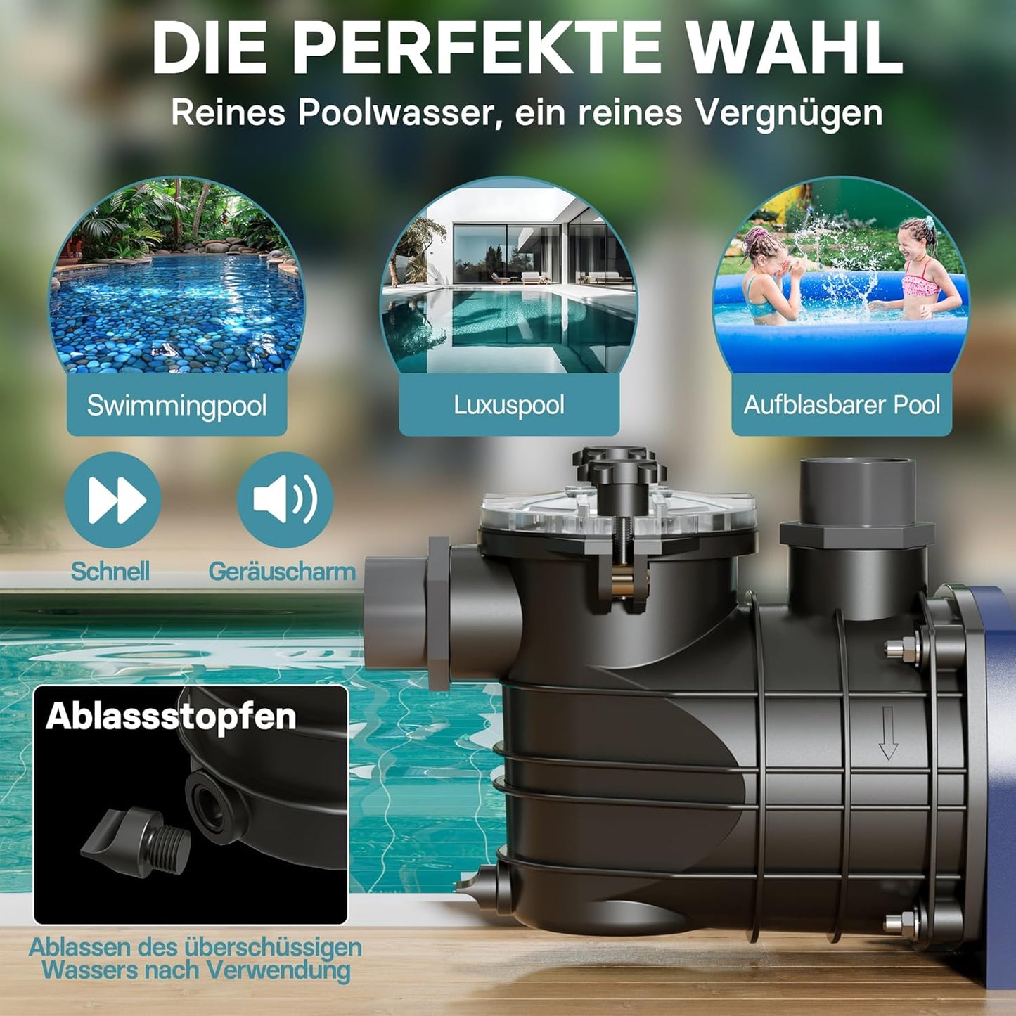 Schwimmbadpumpe, 13800 l/h 550 W