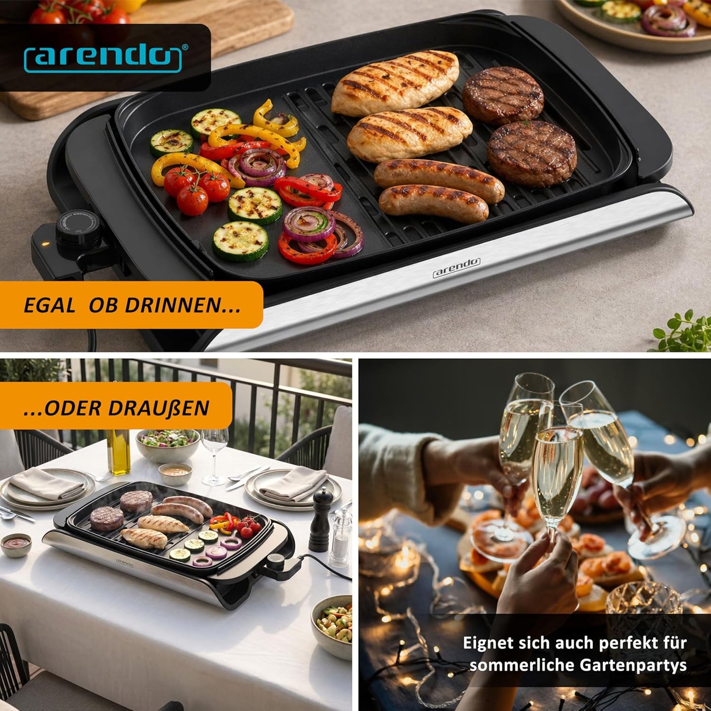 Elektro-Tischgrill mit Glasdeckel, 2000W