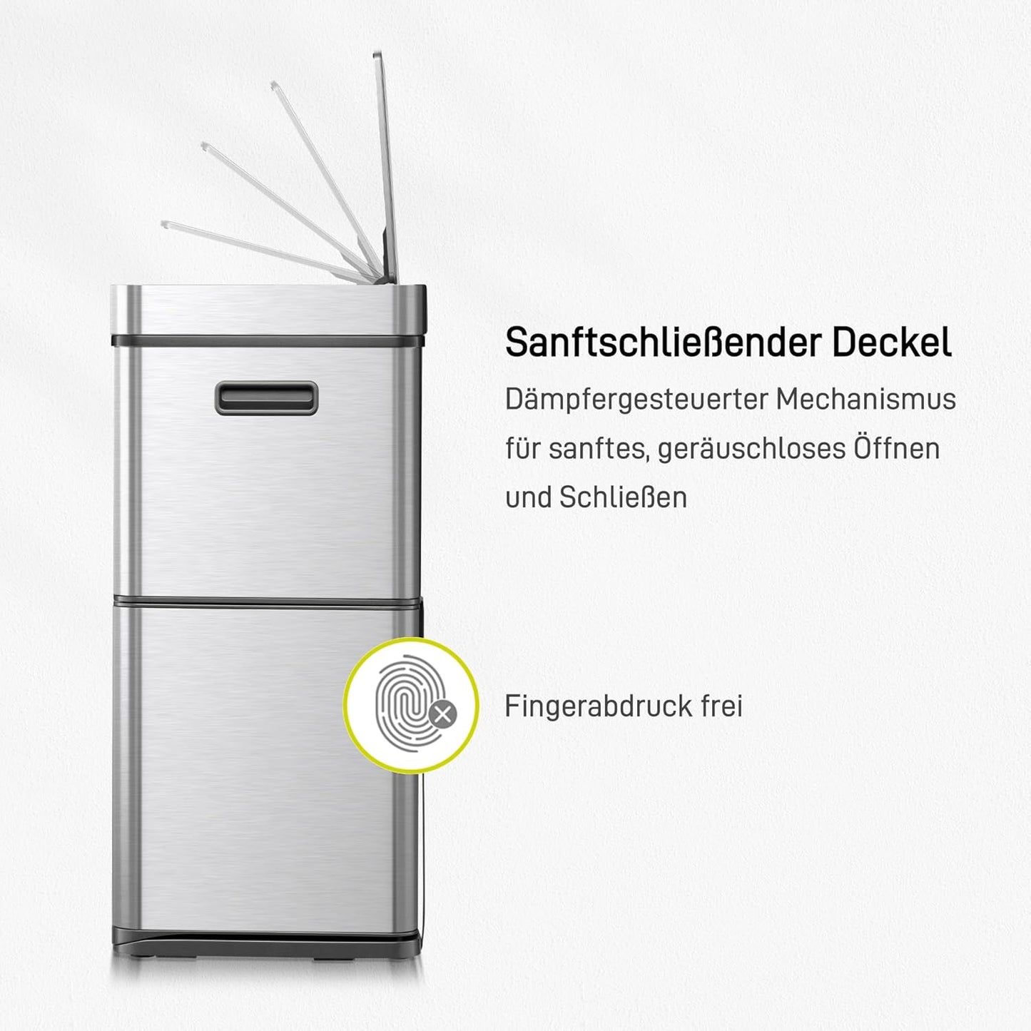 Mülltrennsystem mit 3 Fächern, 30+15+15 Liter-Edelstahl