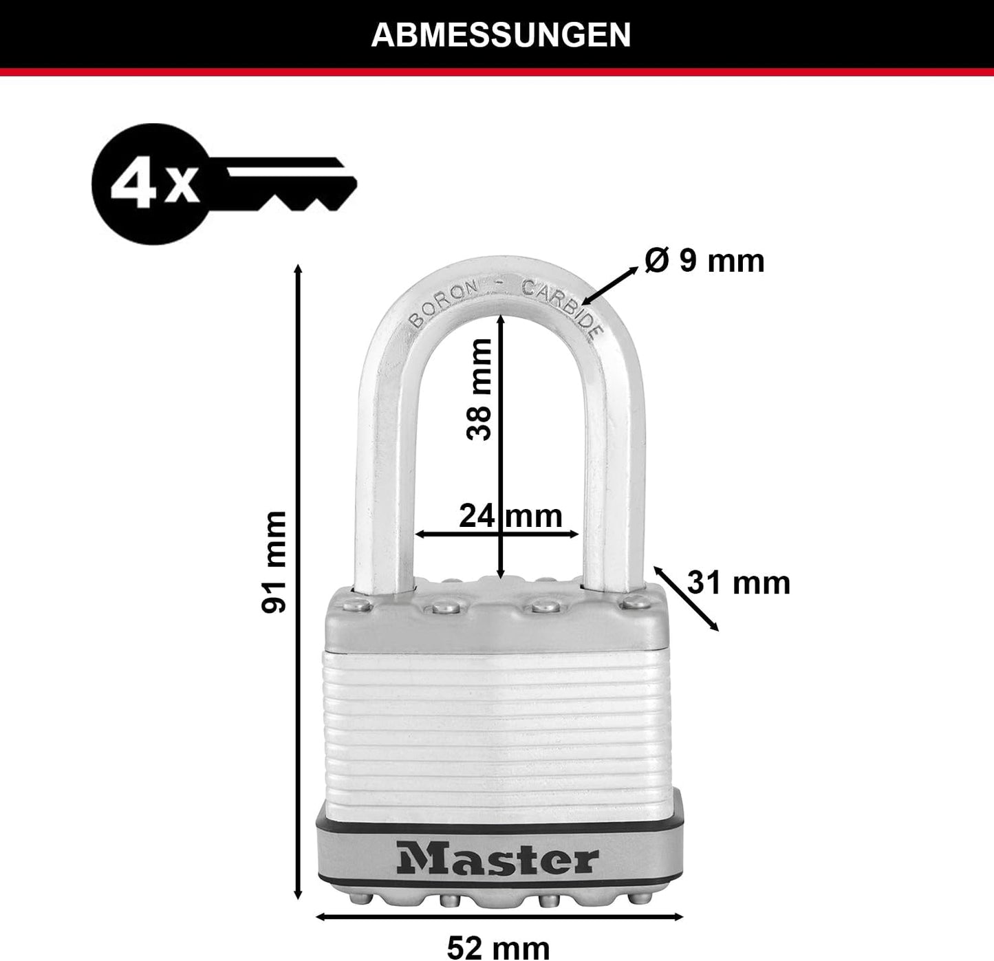 3 x Hochleistungsvorhängeschlösser mit Schlüssel, Medium Bügel