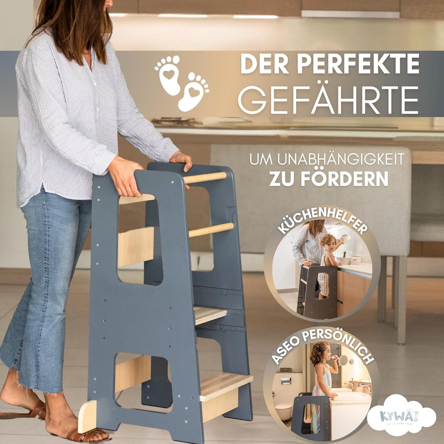 Höhenverstellbar Lernturm, Grau