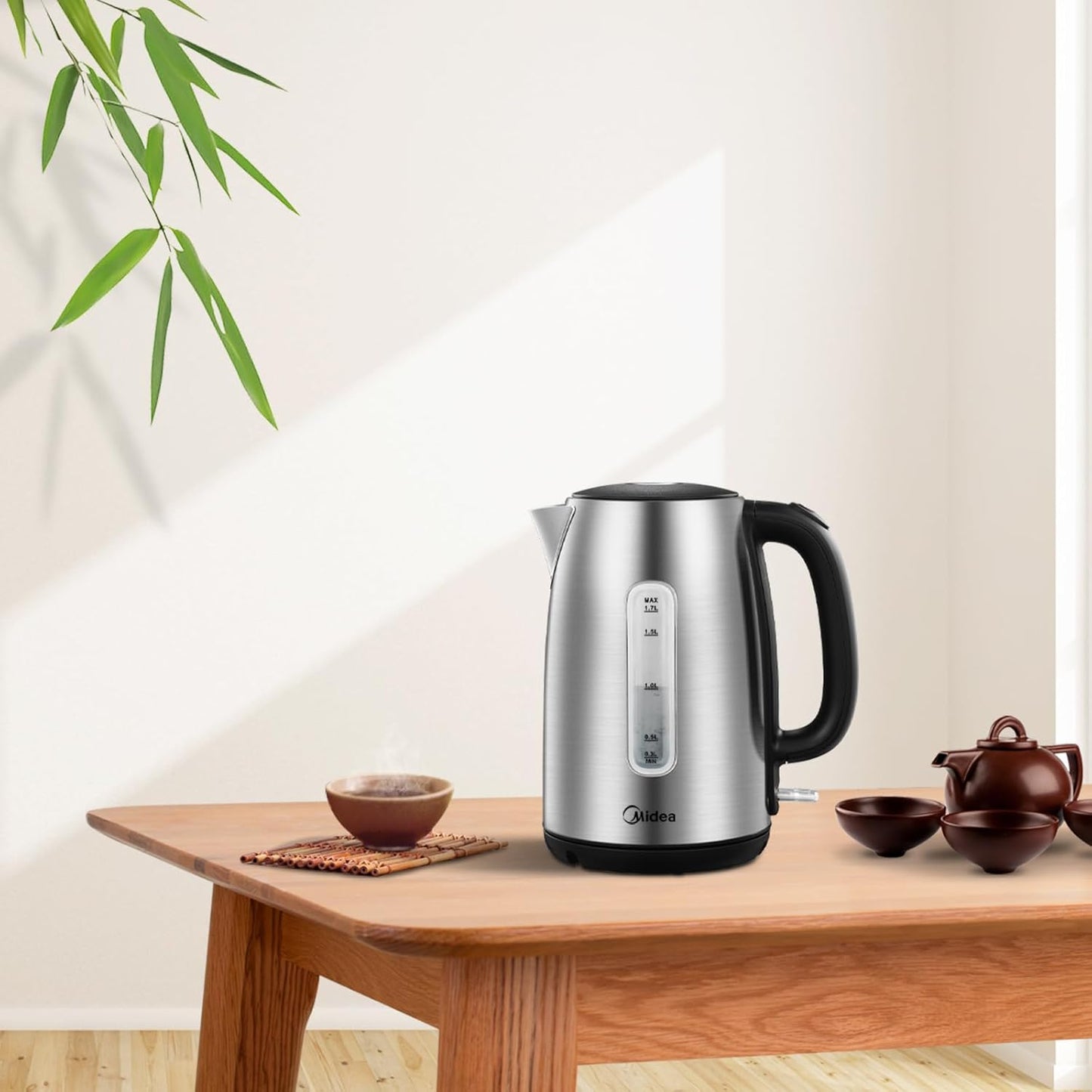 Wasserkocher mit Wasserstandsanzeige, Edelstahl 1.7 Liter