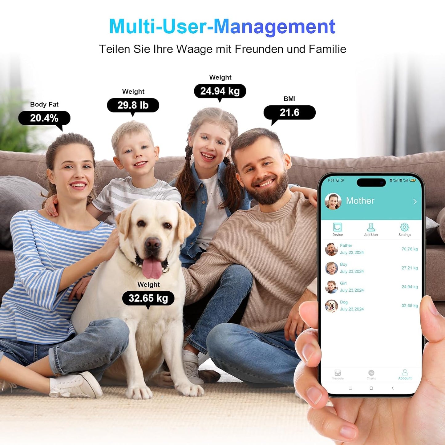 Digitale Körperfettwaage mit App & Bluetooth-Funktion, 260 marmorgrün