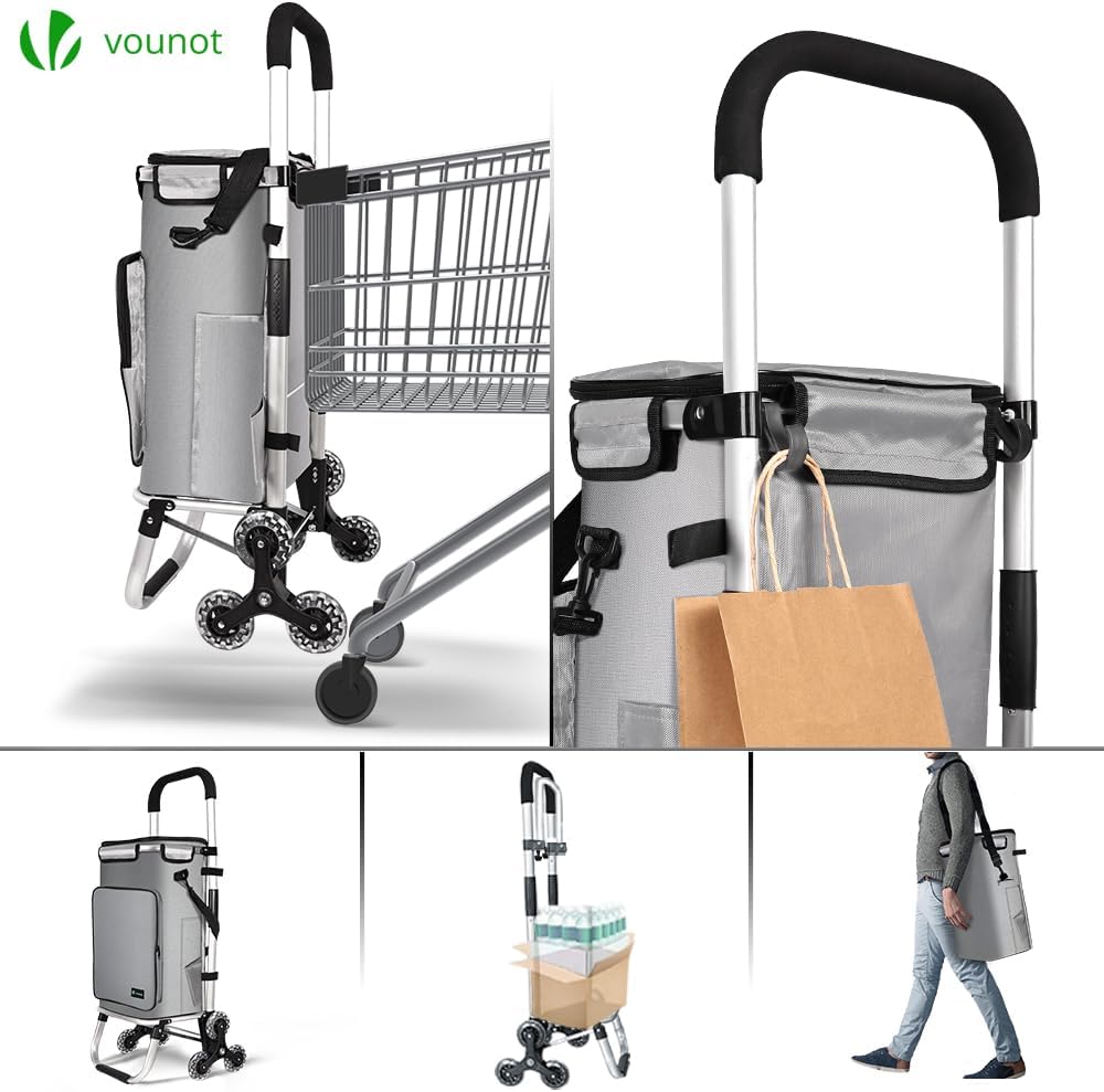 Einkaufstrolley mit Treppensteiger, 60L Grau