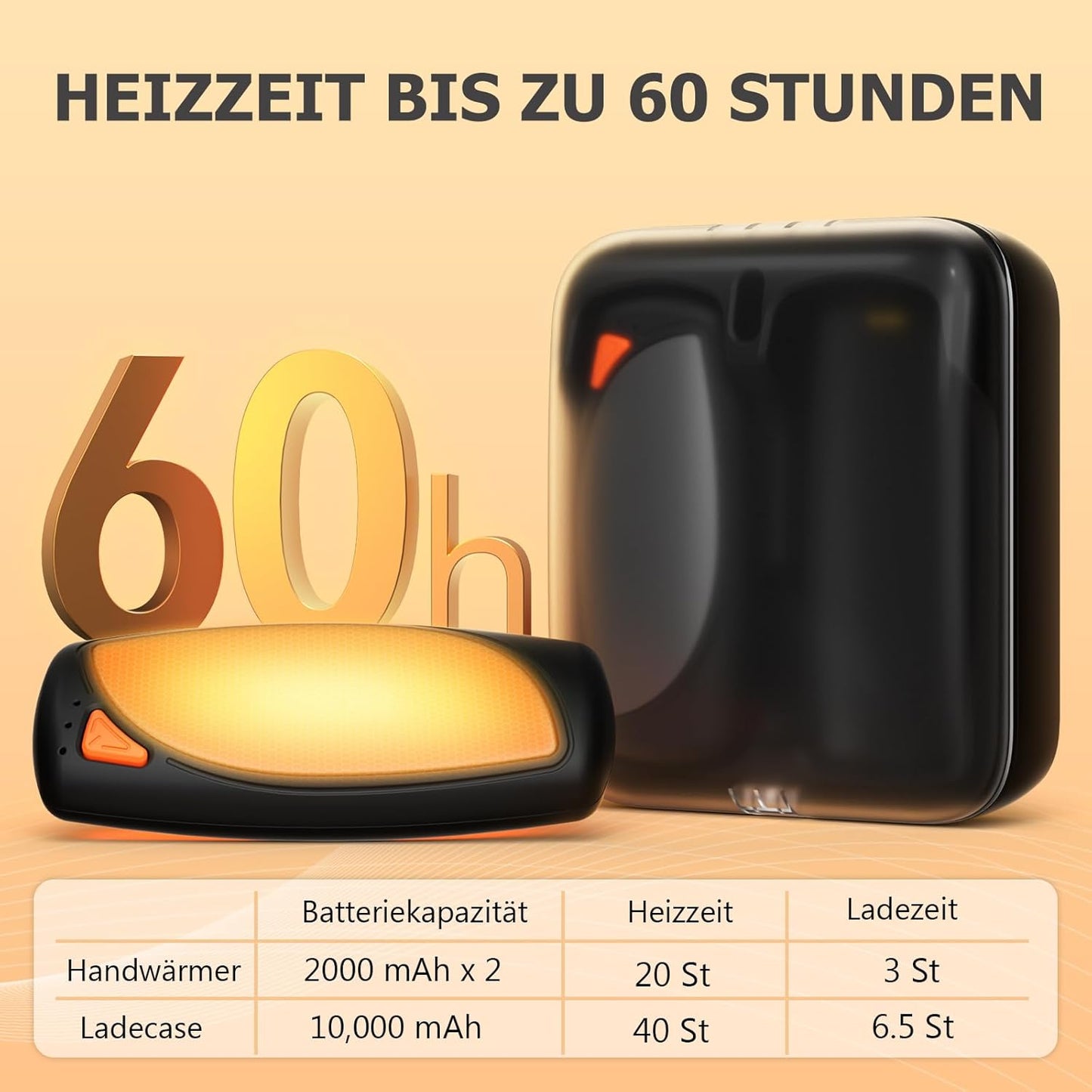Elektrischer Handwärmer, beidseitig, bis zu 55°C, Schwarz