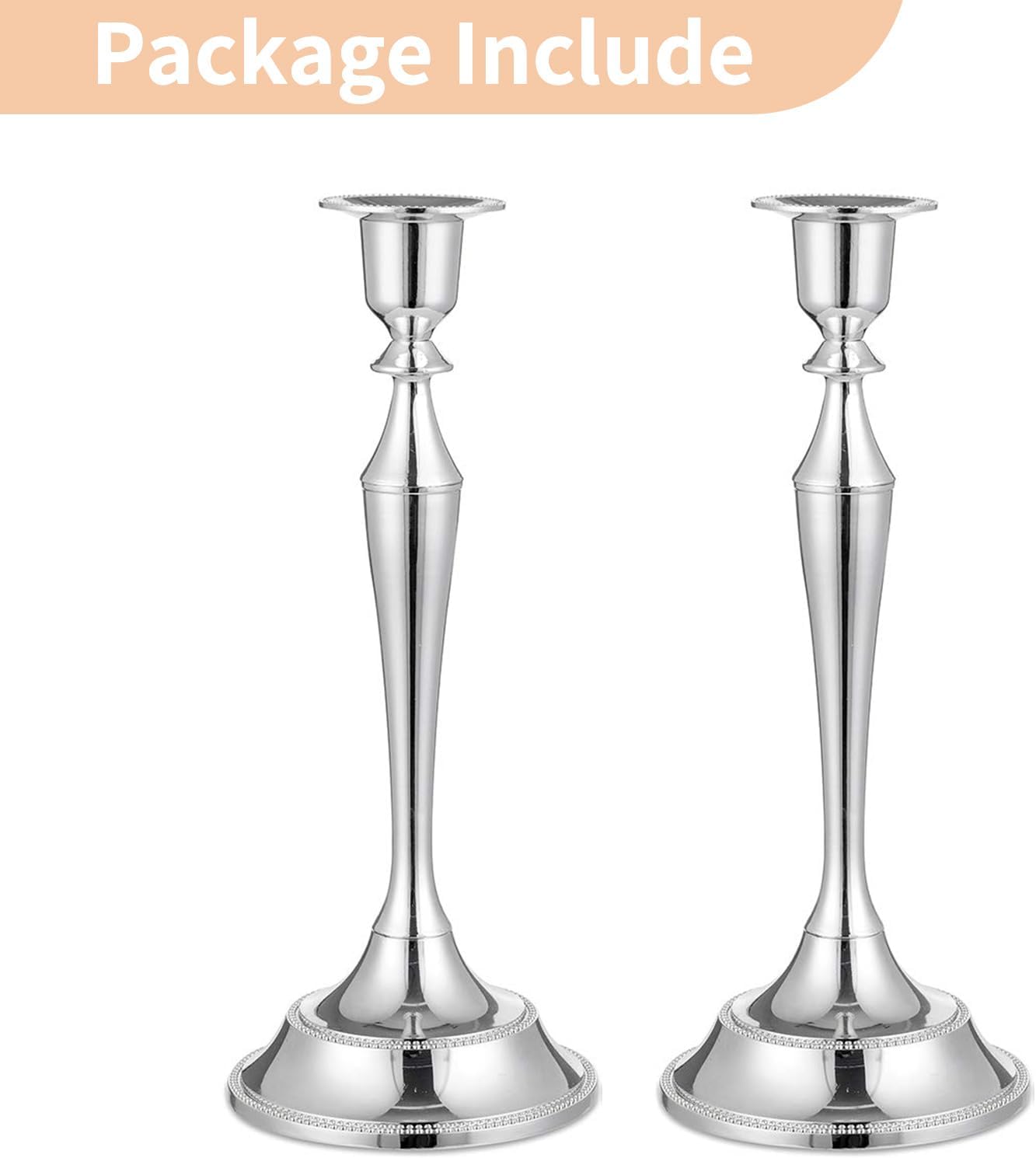 2-teiliges Kerzenständer-Set für Stabkerzen, Silber / 2 x Grand
