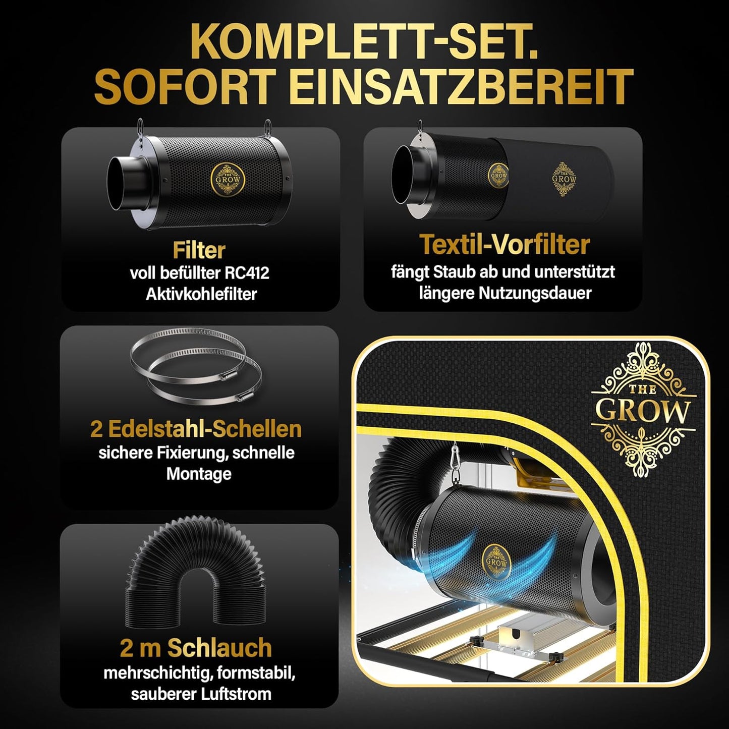 Aktivkohlefilter-Set für Growboxen, 100 mm