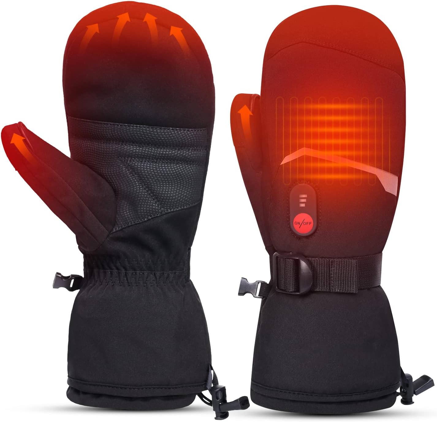 Wiederaufladbare beheizte Ski-Handschuhe für Winteraktivitäten, Schwarz XL