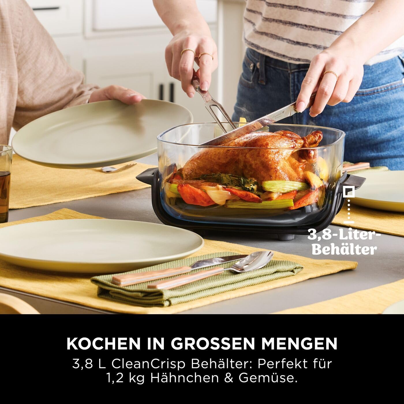 CRISPi Tragbare Heissluftfritteuse mit Glasbehältern, Pastellgrün