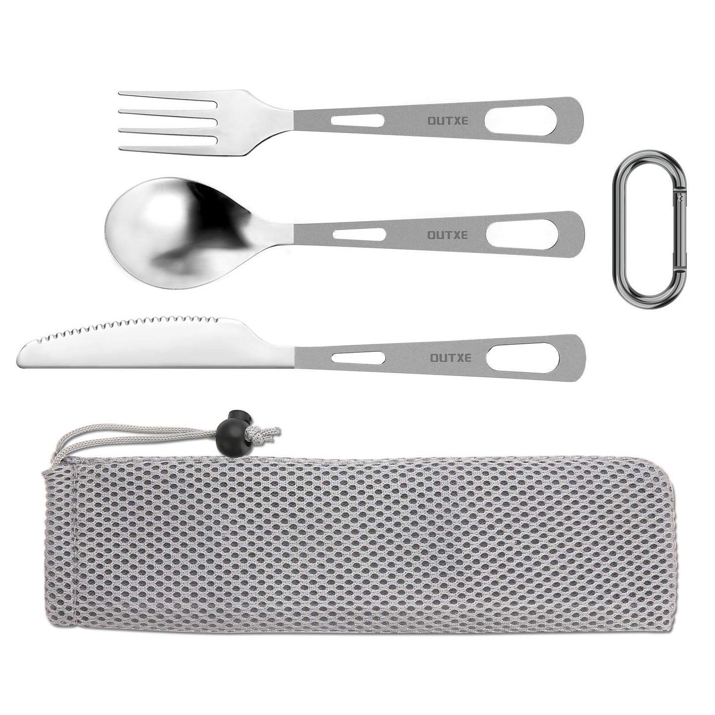 Camping-Besteckset mit Neopren-Etui, Titanium Camping-utensilenset 3-teiliges-poliertes