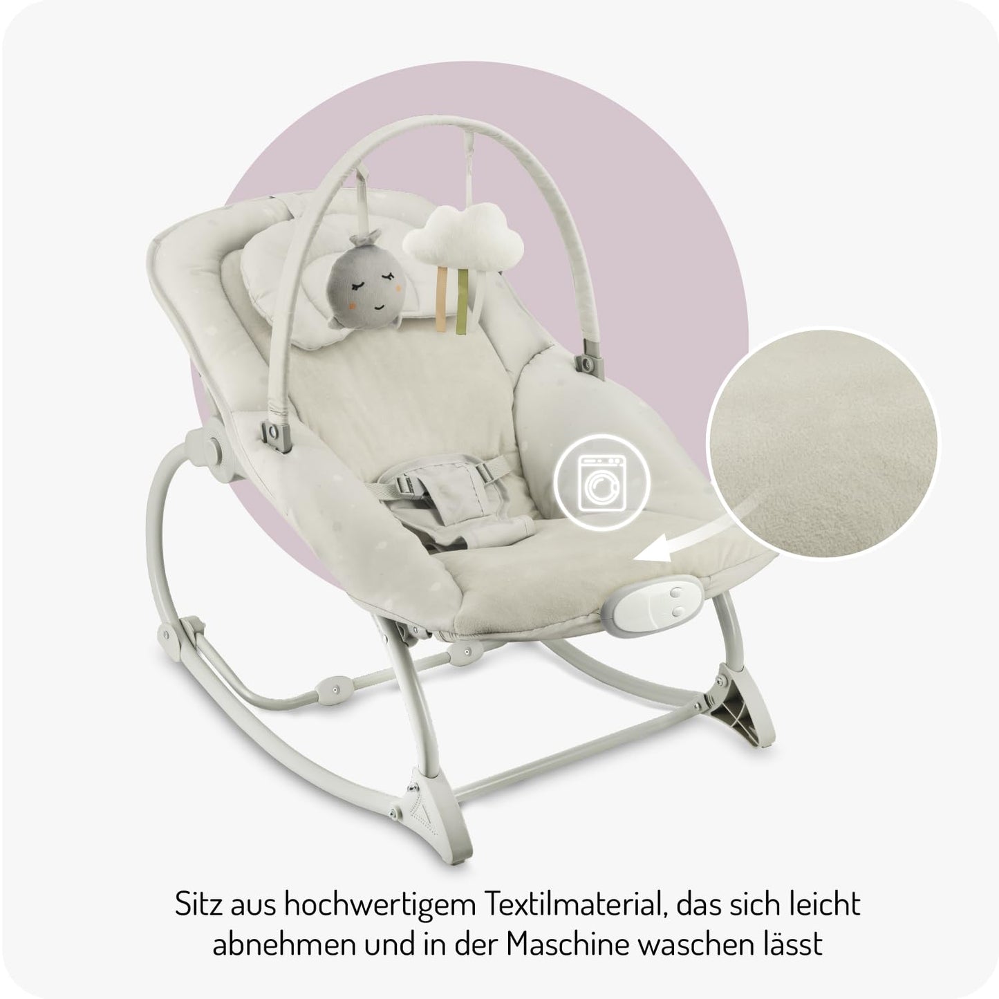 Babywippe Lapis mit Vibrations- und Musikfunktionen, Hellgrau
