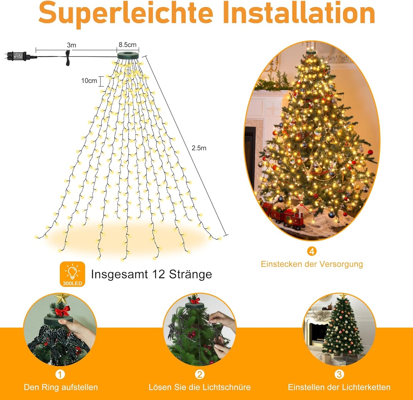 LED-Lichterkette für Weihnachtsbaum, 2.5m