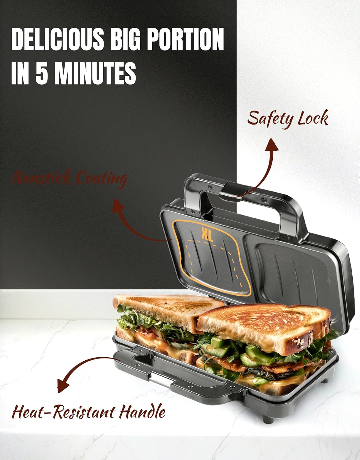 Sandwichmaker für 2 American Sandwiches, Schwarz