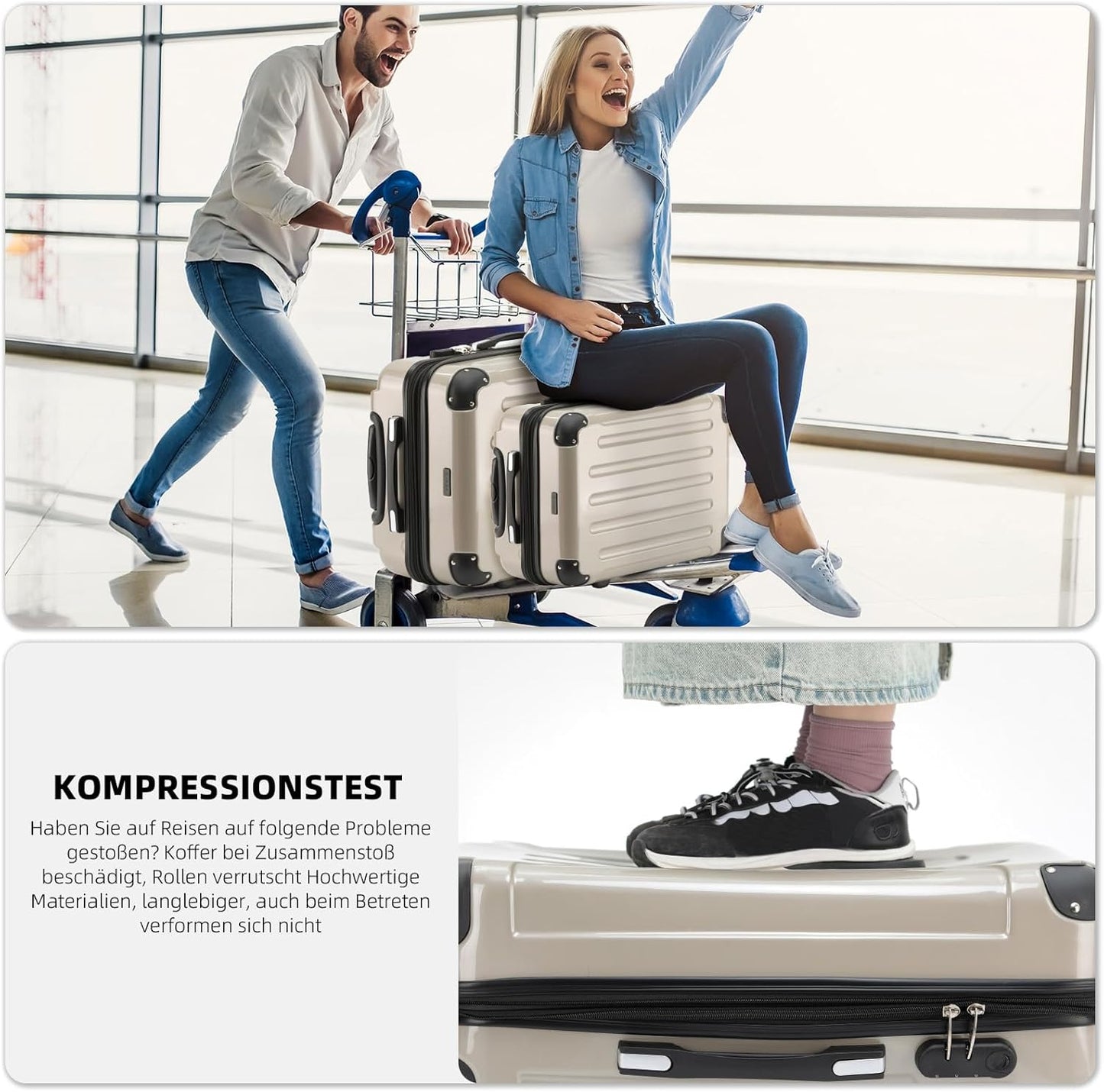 Hartschalen-Trolley-Set mit Zwillingsrollen (Grösse XL), Champagner XL