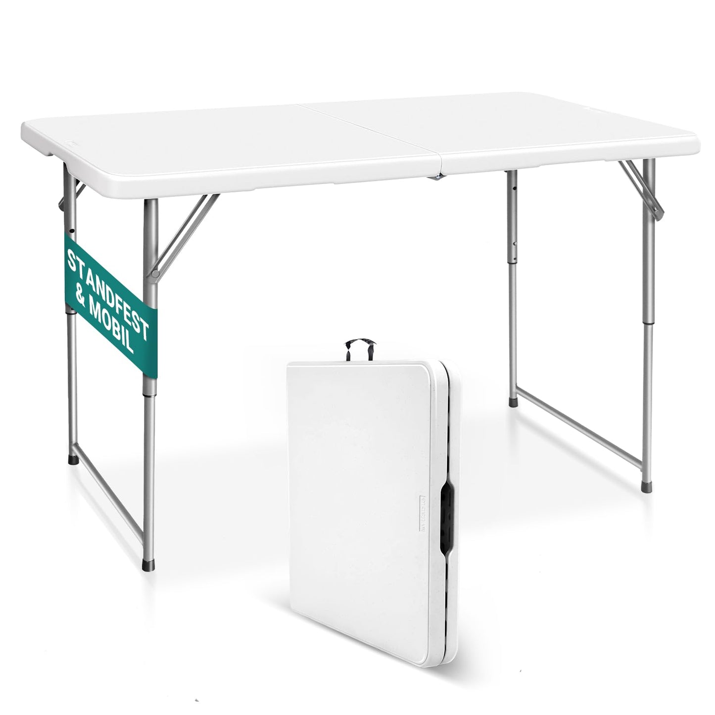 Höhenverstellbarer Klapptisch, tragbar, Weiss