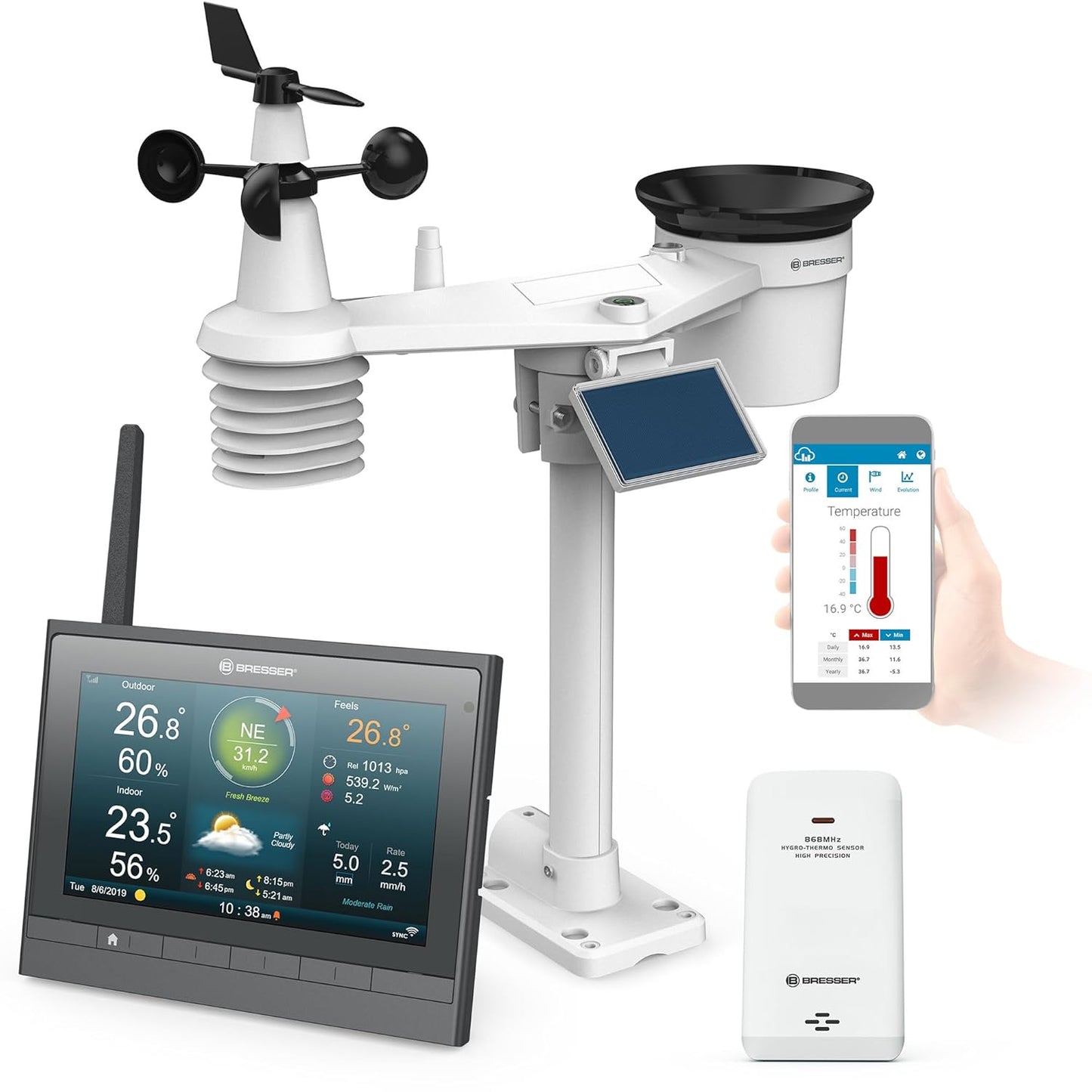 WLAN-Wetterstation mit Aussensensor und Windmesser, Bresser Wetterstation 7-in-1 Single