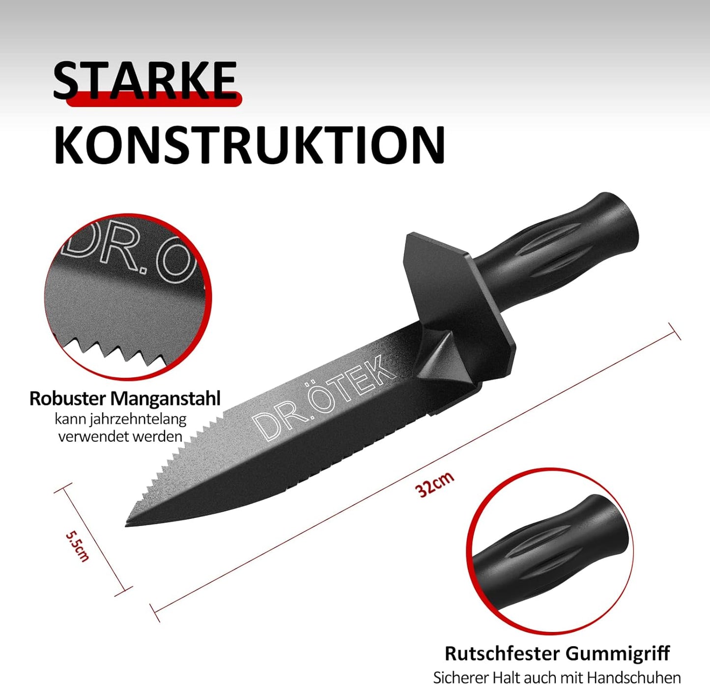 Doppelt gezahnte Digger-Schaufel mit Messskala