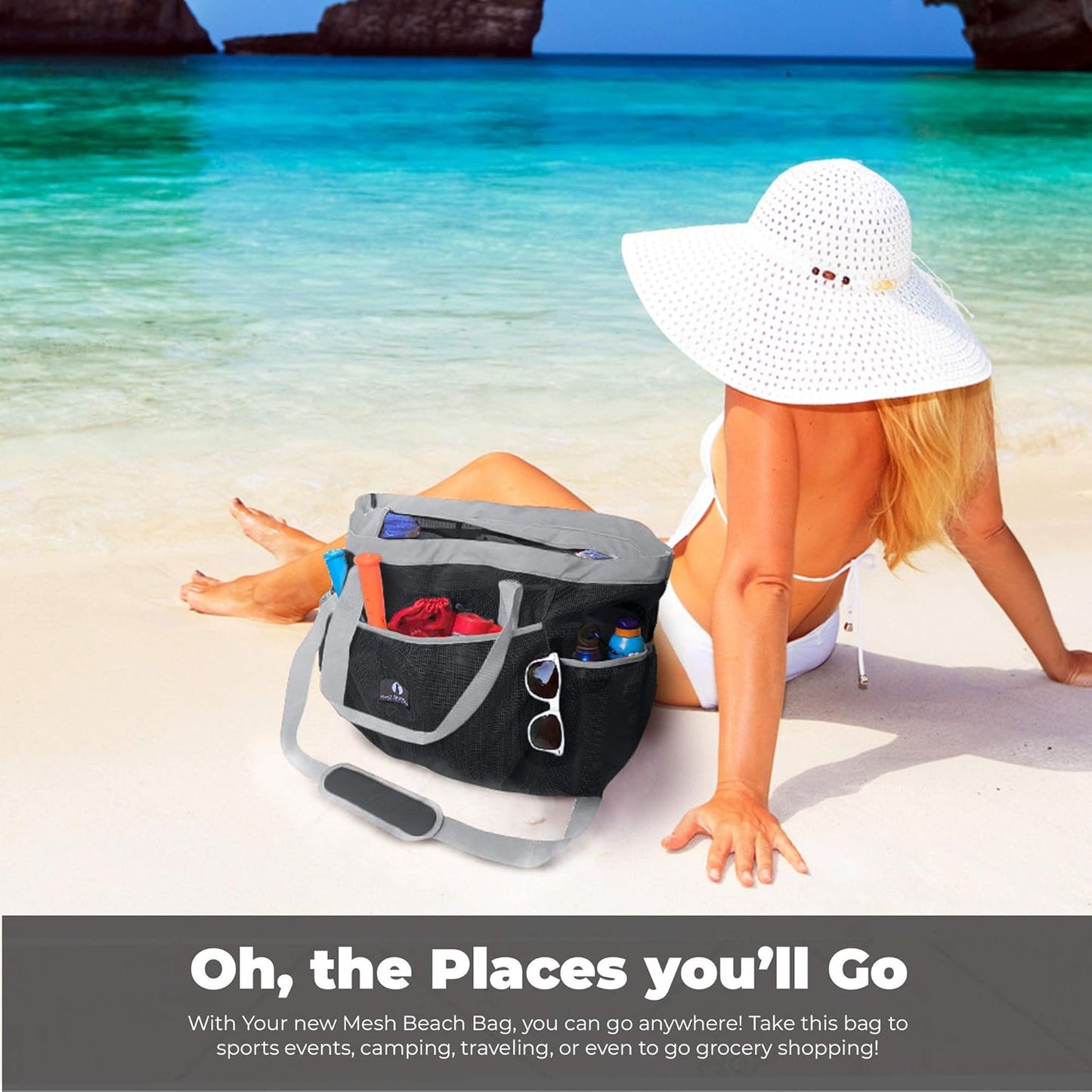 Netz-Strandtasche, Schwartz/Grau