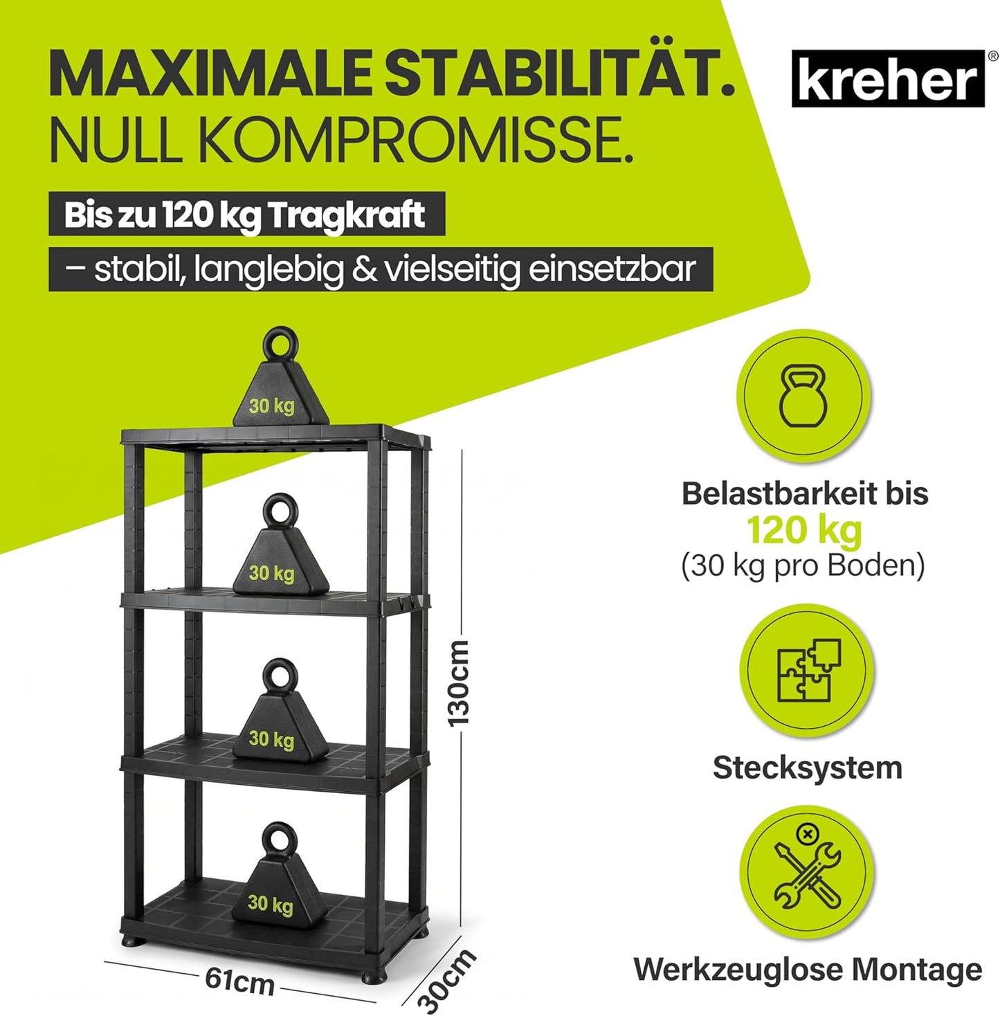 Steckregal mit 4 Böden für Haushalt & Garage, Schwarz 1