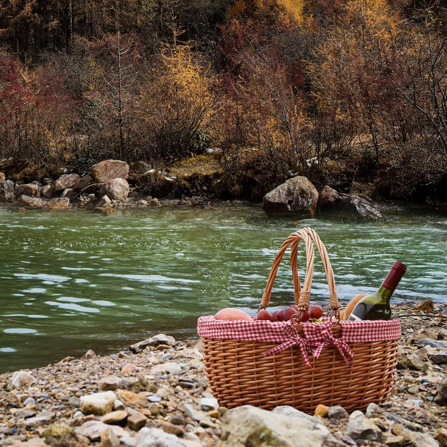 Picknickkorb mit Doppelfaltgriffen, Rot