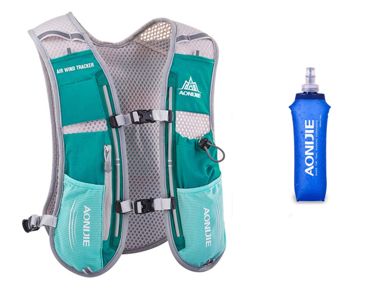 Ultraleichter Trinkrucksack für Marathon, Hellblau mit 500ML Flasche