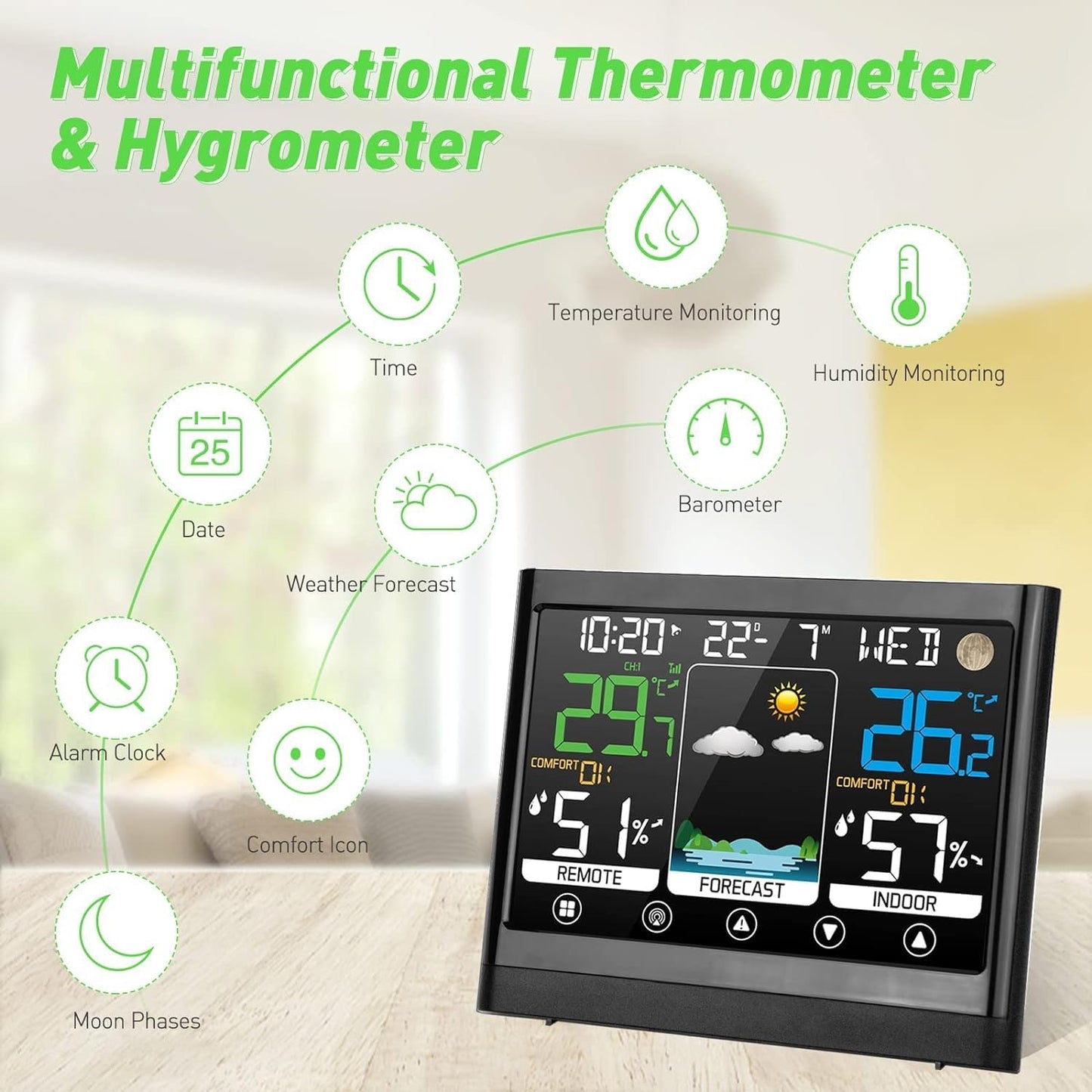 Funk-Wetterstation mit Aussensensor, 5.8'' Wetterstation mit 1 Aussensensor