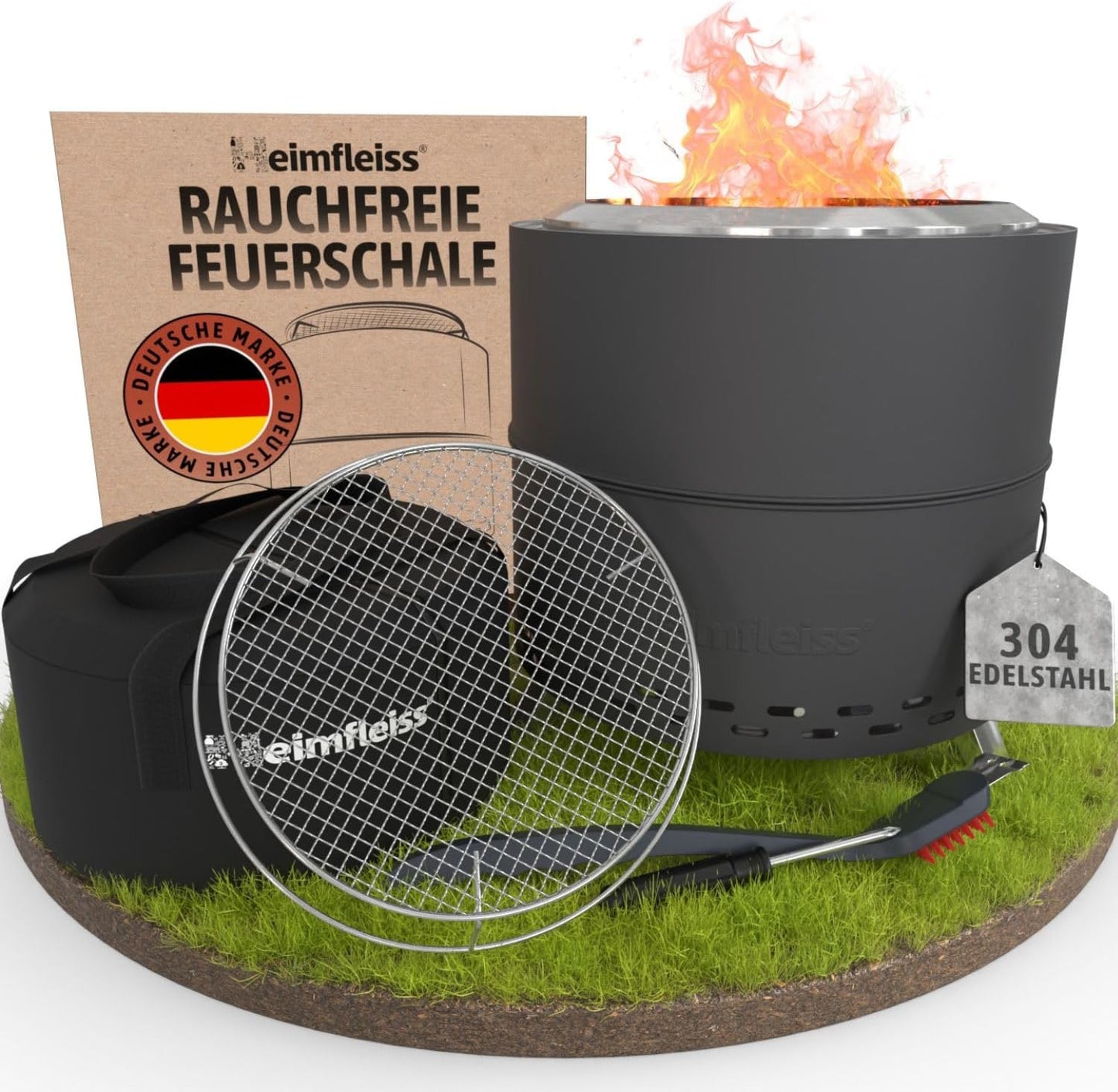 Rauchfreie Feuerschale mit Grillrost, Ø 50 cm Schwarz