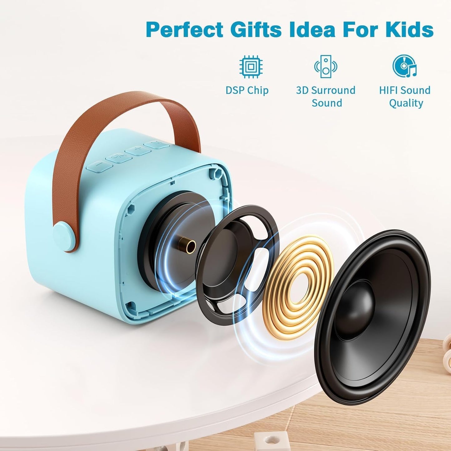 Mini-Karaoke-Maschine mit 2 kabellosen Mikrofonen, Blau