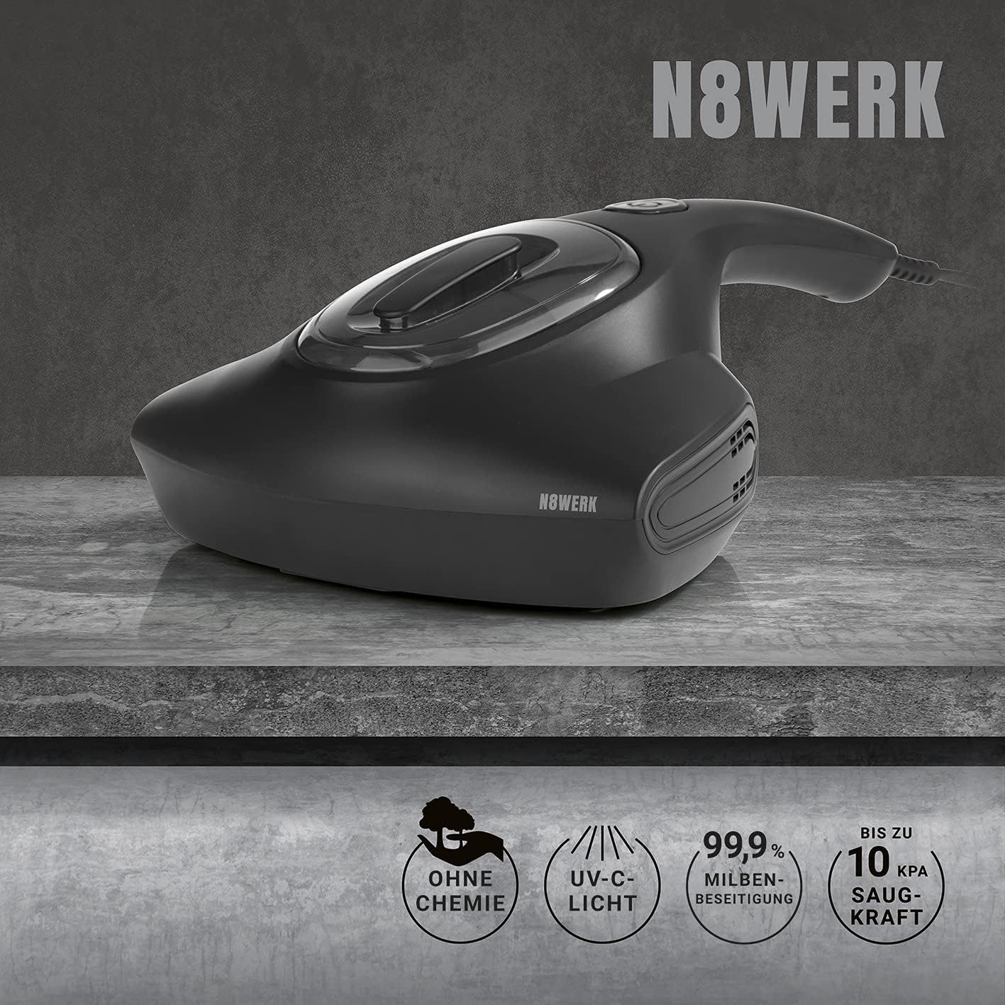 Milben-Handstaubsauger mit UV-C-Licht 300W, Midnight Black