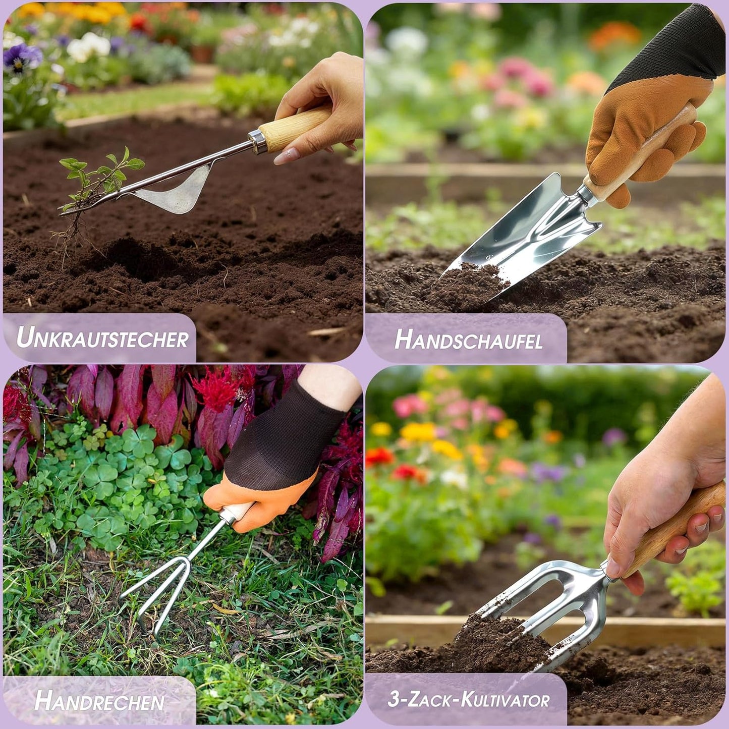 11-teiliges Gartenwerkzeug-Set mit Zubehör, Rosa
