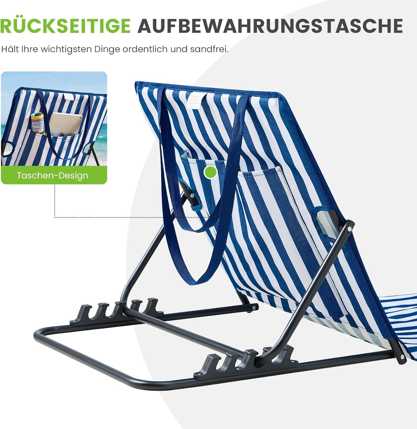 Verstellbare Sonnenliege, 2 Stück, Blau und Weiss